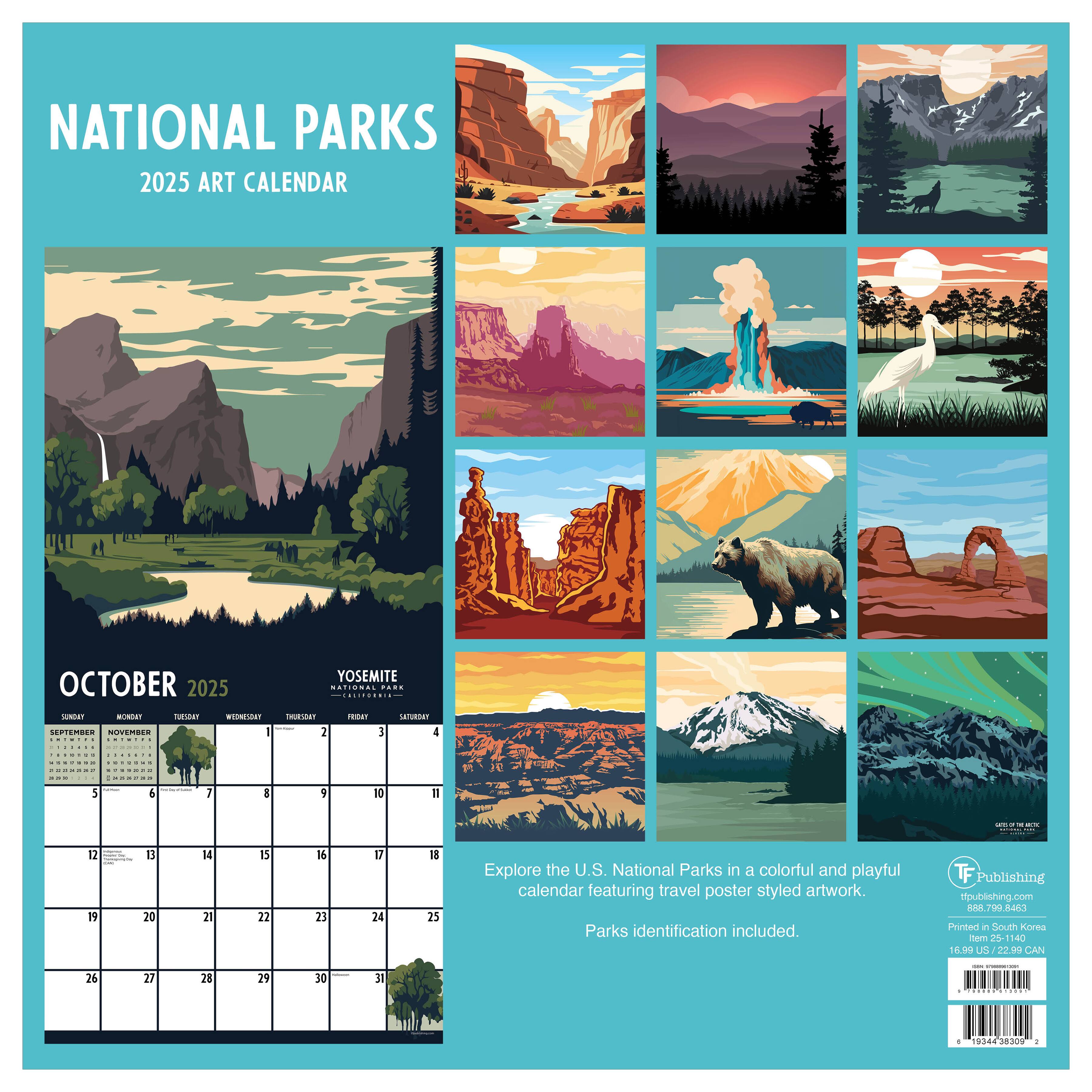 TF Publishing 2025 National Parks Art Wall Calendar