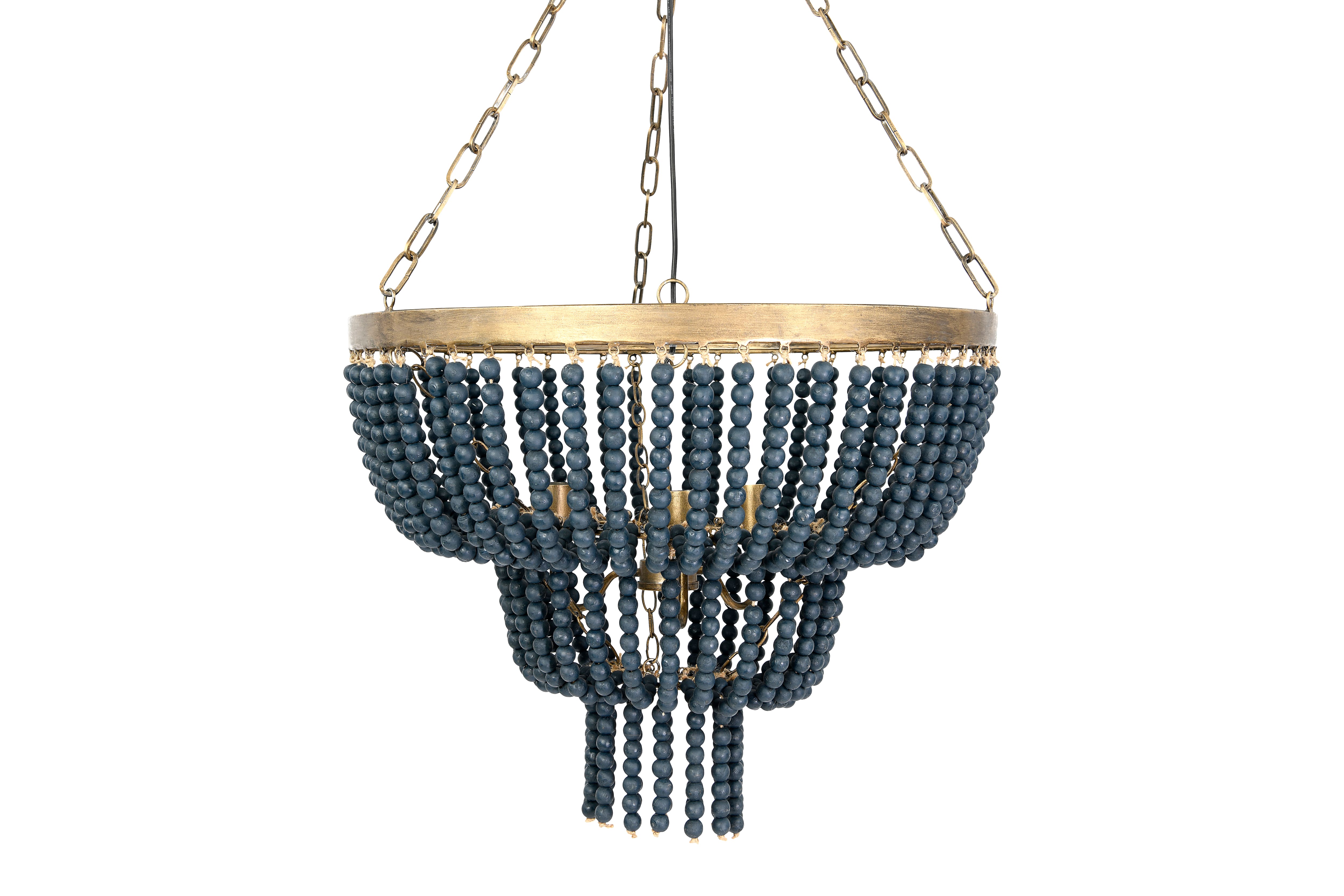 19&#x22; Iron Pendant Light With Blue Wood Beads