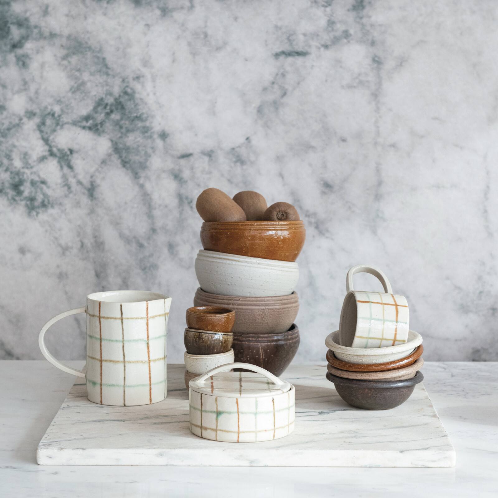 Hello Honey&#xAE; 12oz. Multicolor Stoneware Mugs with Checkered Pattern, 4ct.