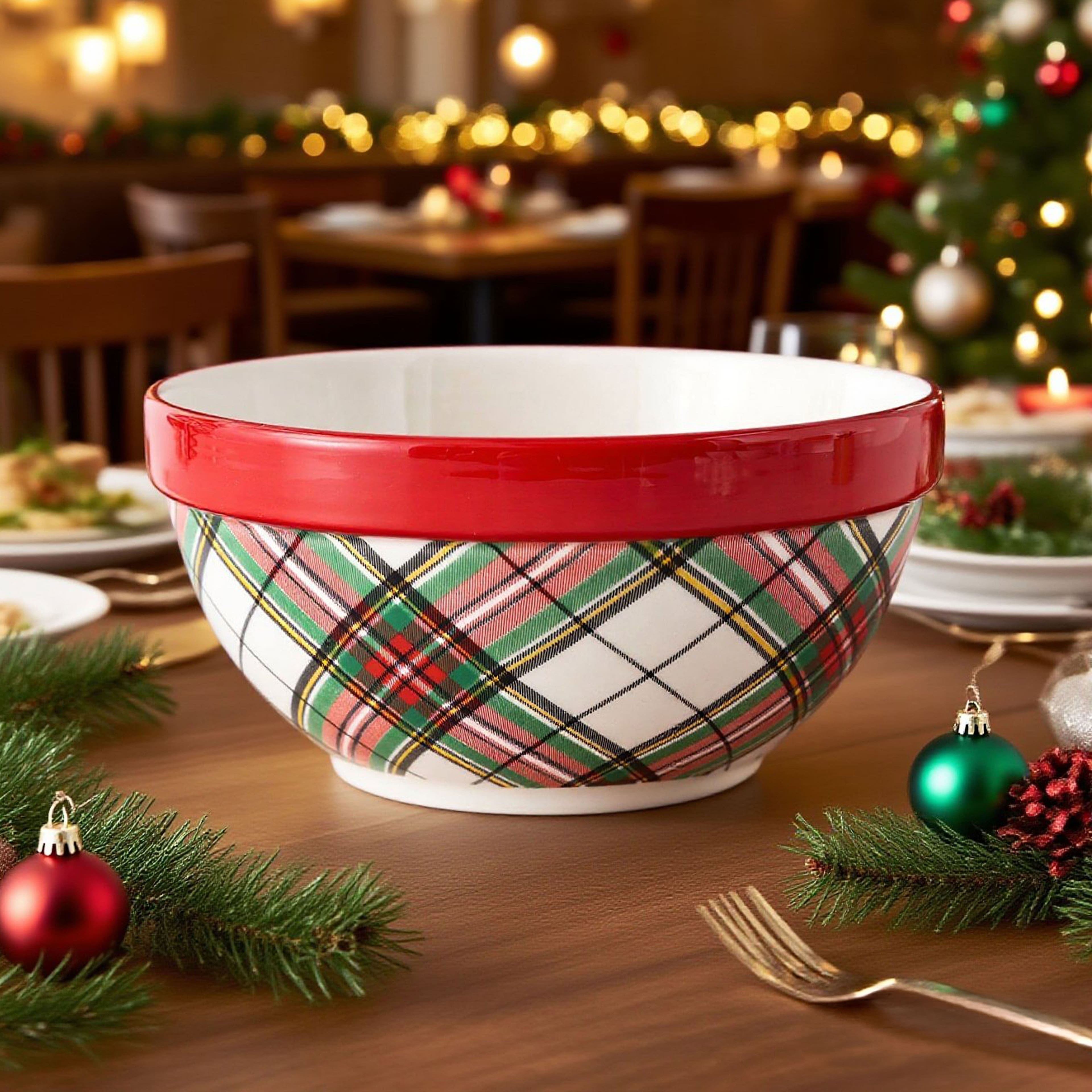 8&#x22; Green &#x26; Red Plaid Ceramic Bowl by Ashland&#xAE;