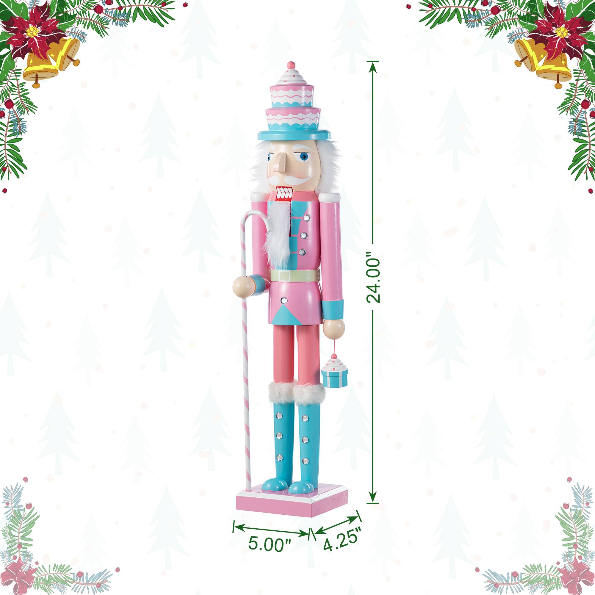 Glitzhome® 24"H Wooden Christmas Pink Cake Nutcracker