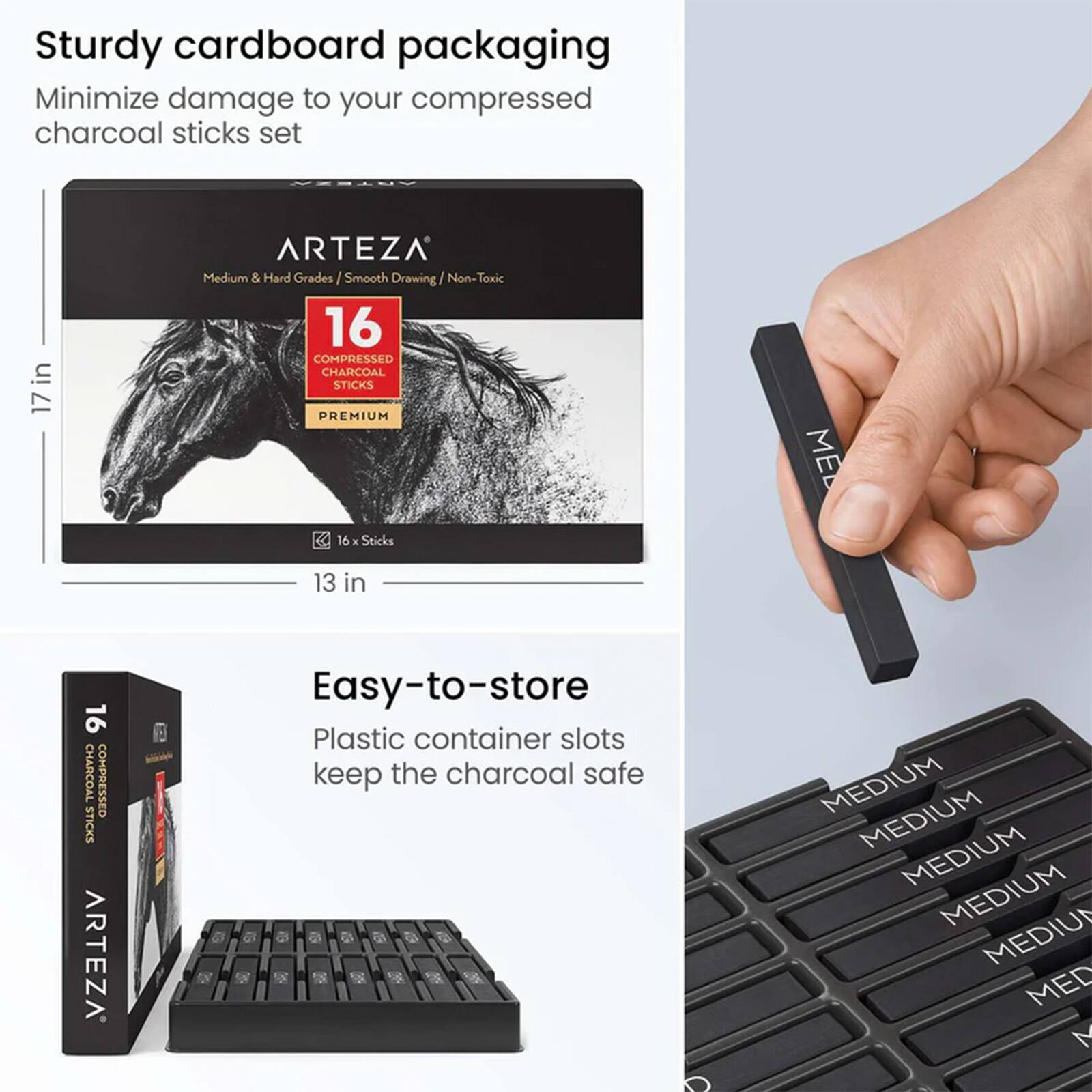 Arteza&#xAE; Medium &#x26; Hard Grade Compressed Charcoal Set