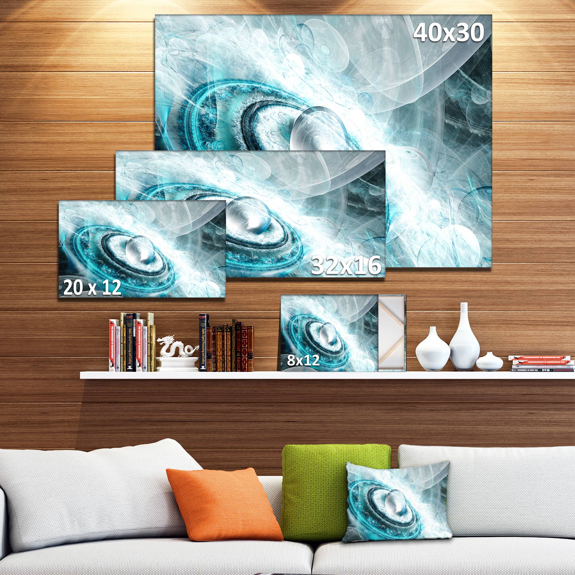 Designart - Blue Fractal Flying Saucer - Floral Canvas Art Print