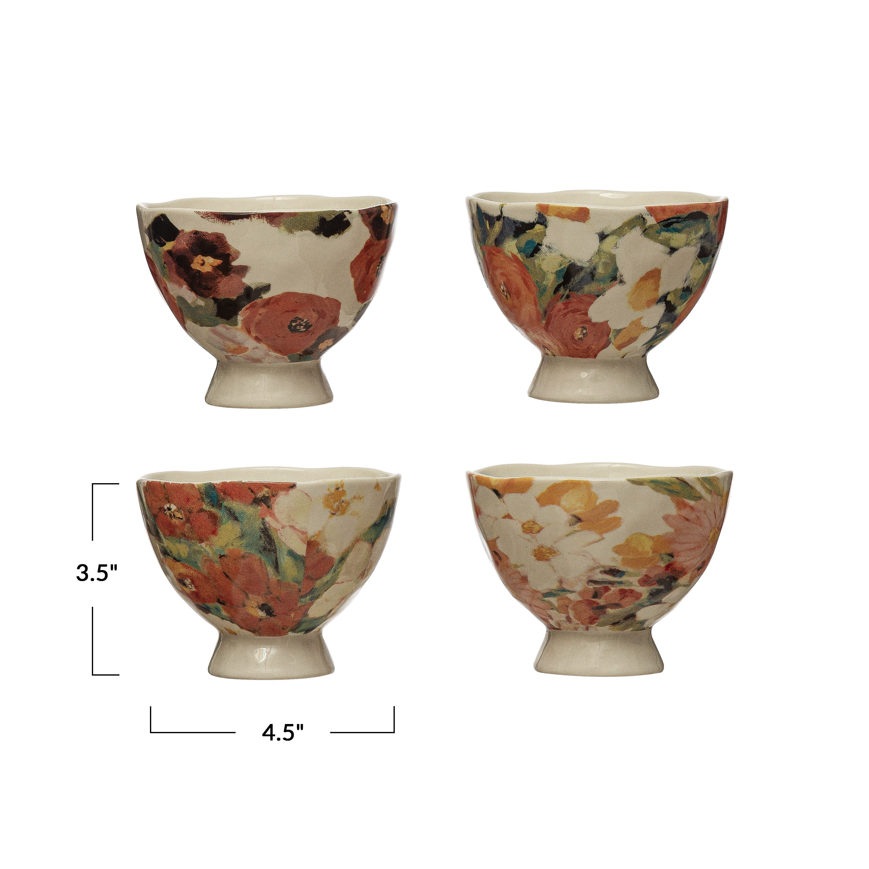 Hello Honey® 4.5" Floral Print Stoneware Footed Bowl Set