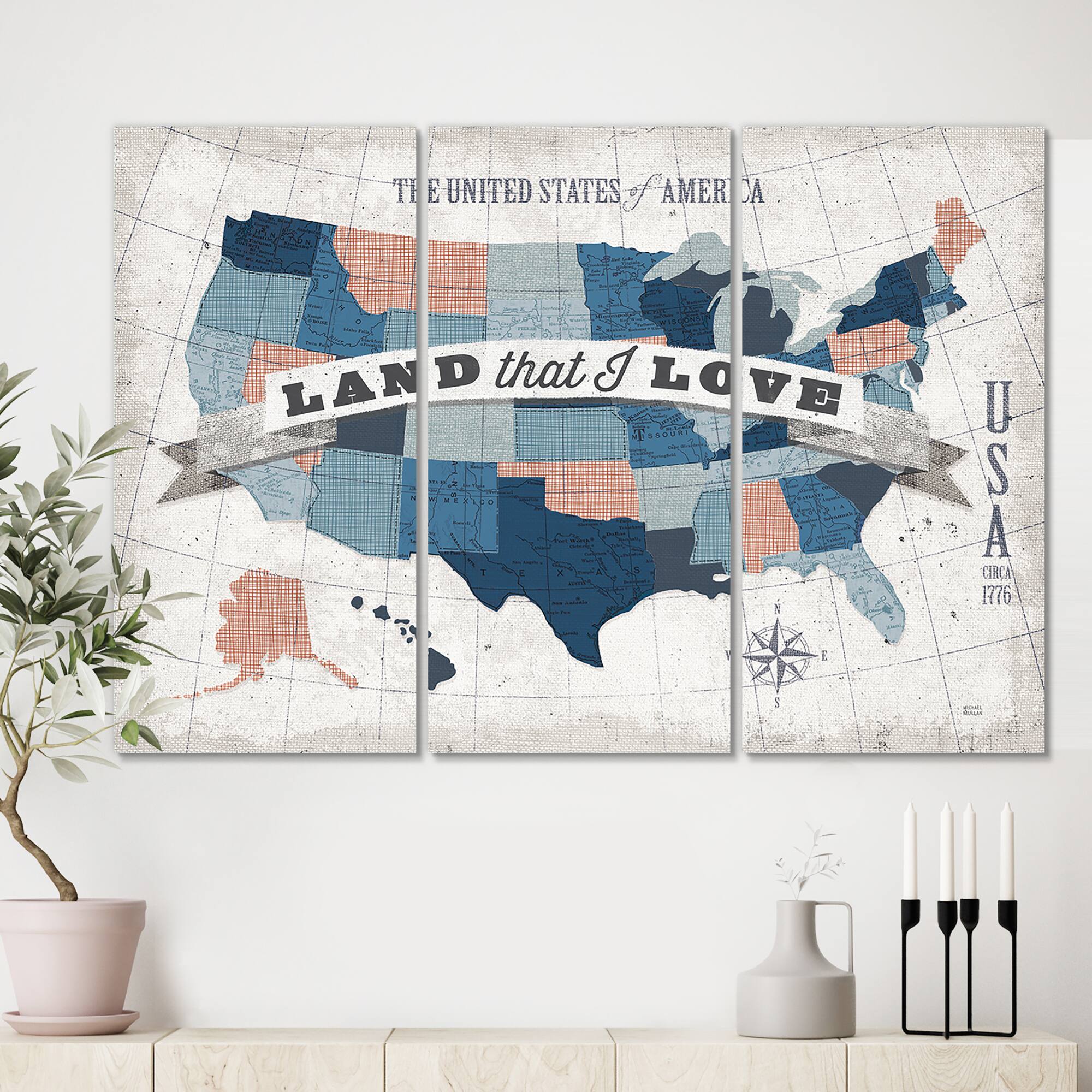 Designart - American Map Watercolor - Map Canvas Art