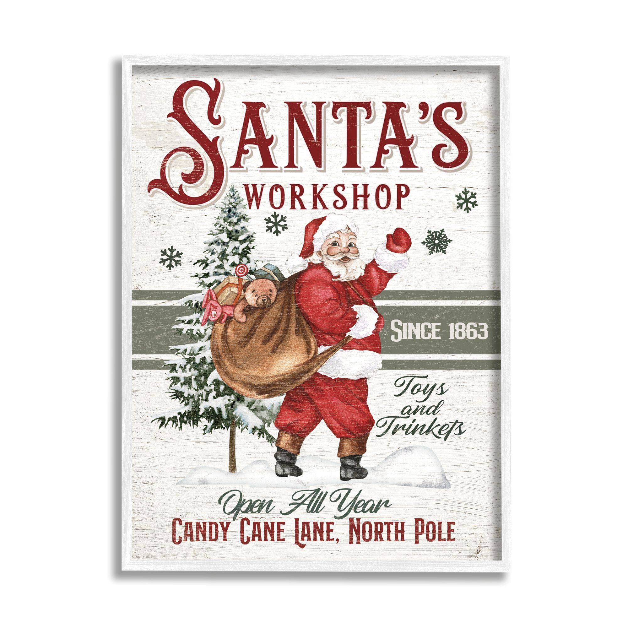 Stupell Industries Santa's Workshop Weathered Vintage Sign Framed Giclee Art