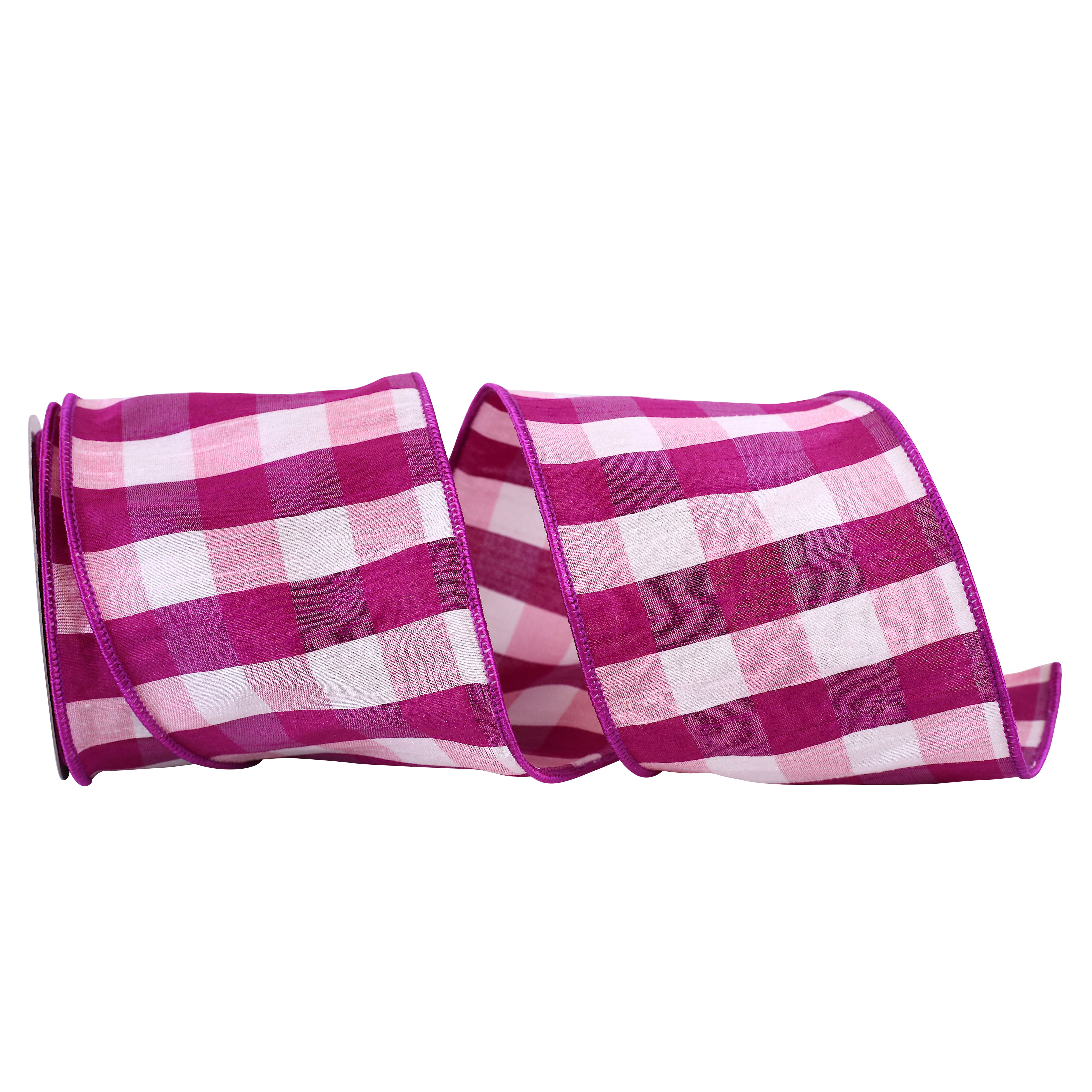JAM Paper 4" x 10yd. Grape Shadow Check Wired Dupioni Ribbon