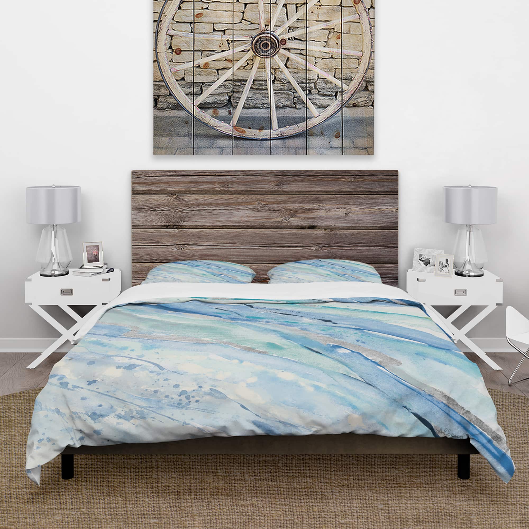 Designart &#x27;Blue Silver Spring I&#x27; Farmhouse Bedding Set - Duvet Cover &#x26; Shams