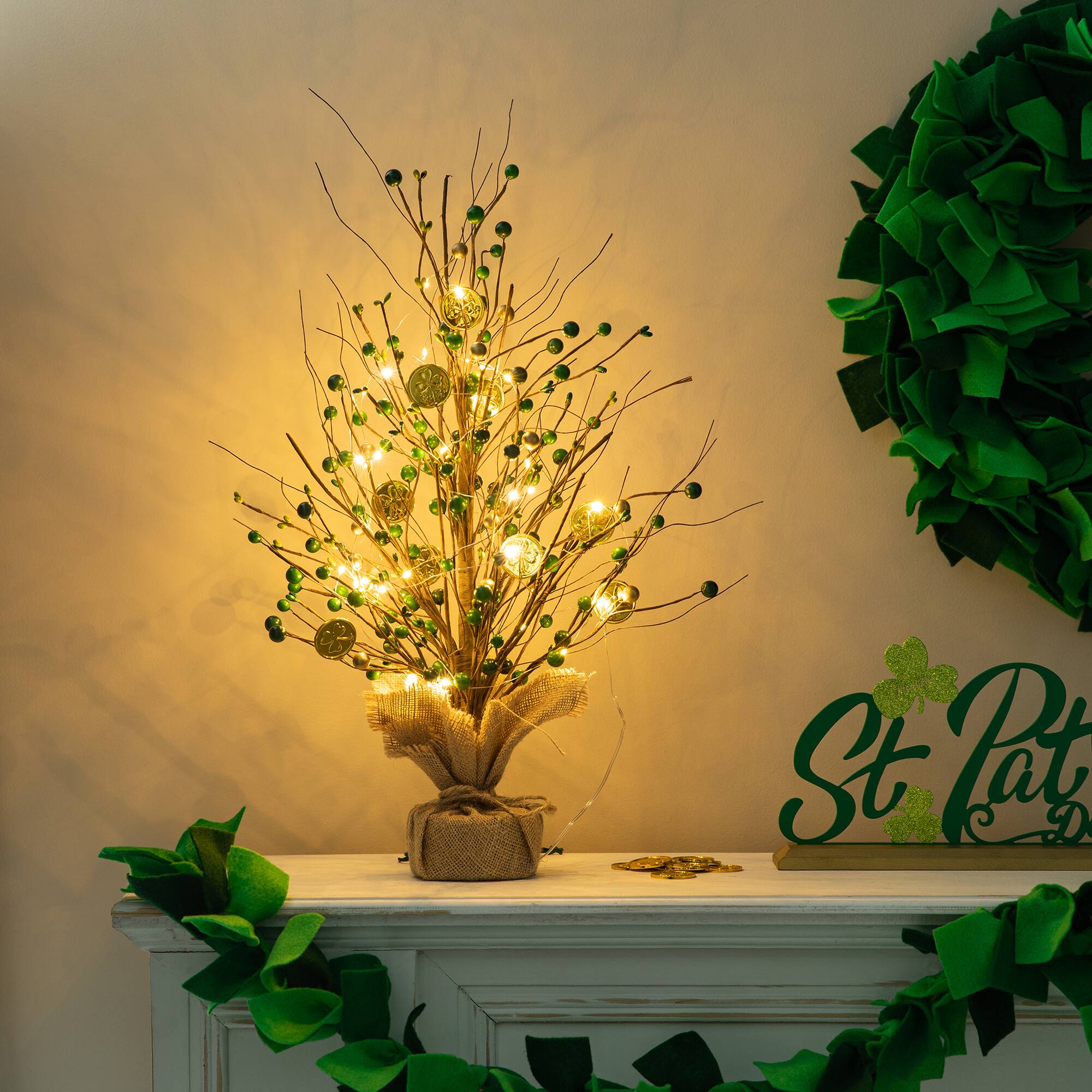 Glitzhome® 21" Lighted St. Patrick's Gold Coin Table Tree