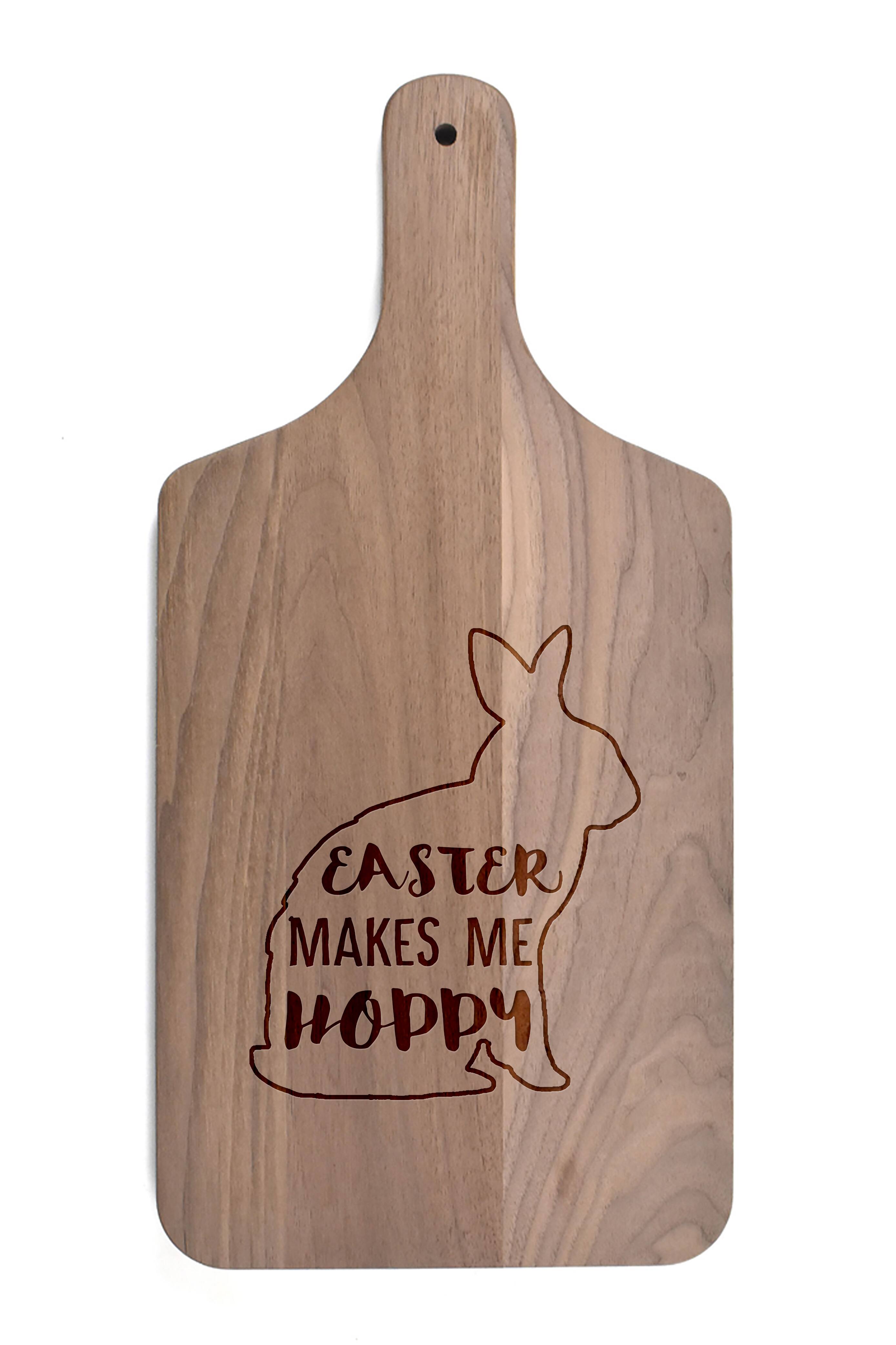 Easter Makes Me Hoppy 8" x 17" Walnut Paddle Cutting Board