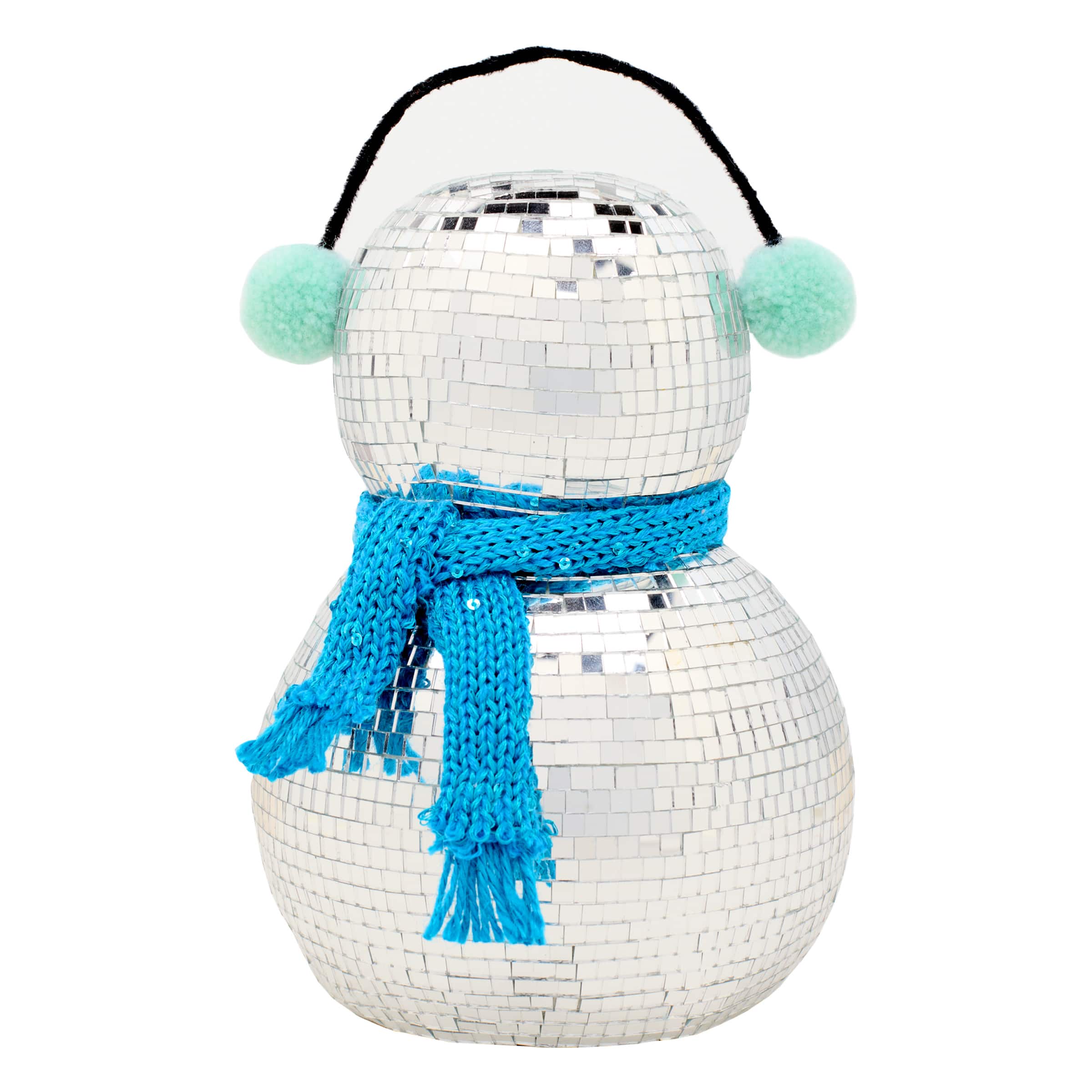 10&#x22; Disco Ball Snowman with Blue Scarf