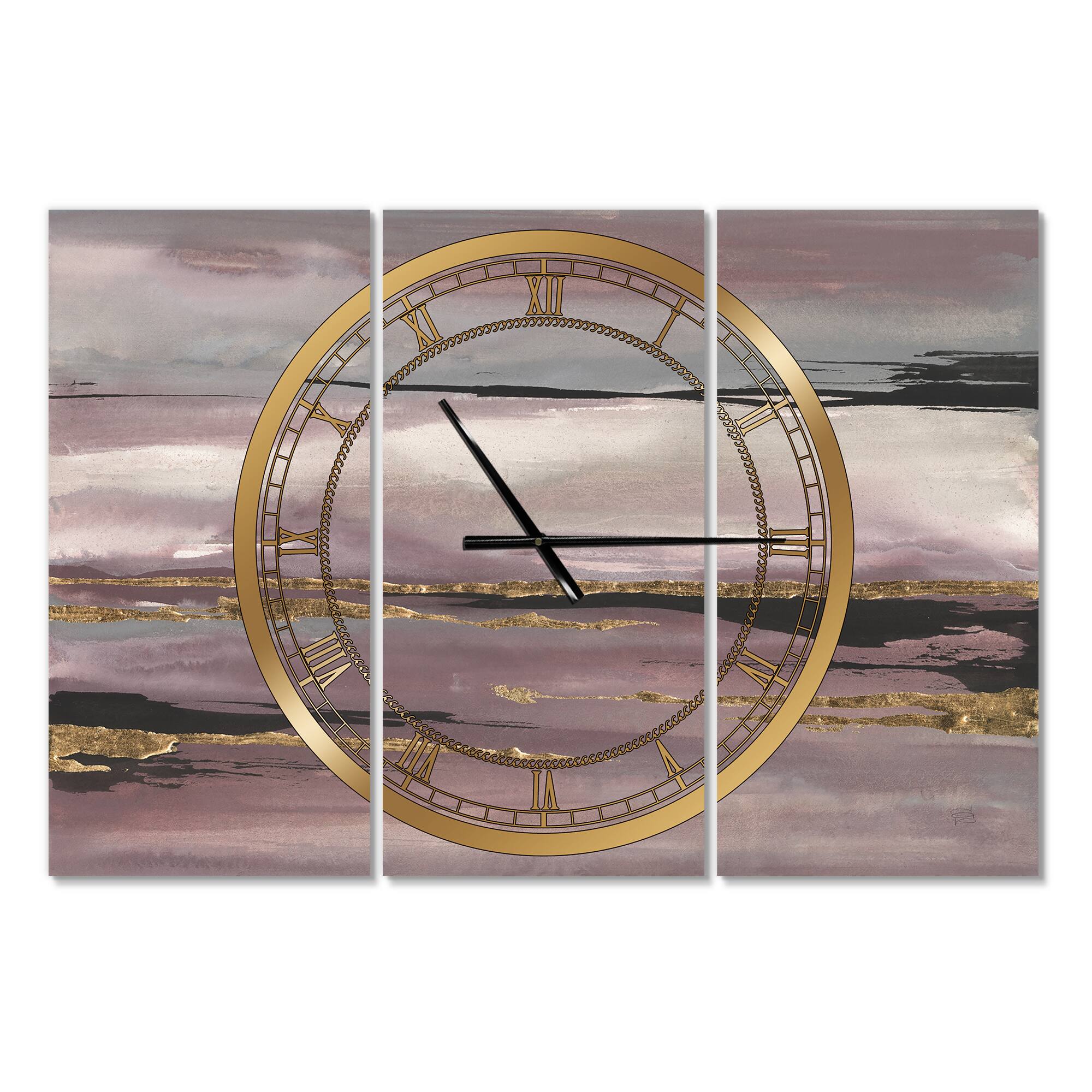 Designart 'Purple Glam Storm Iii Modern Multipanel Wall Clock