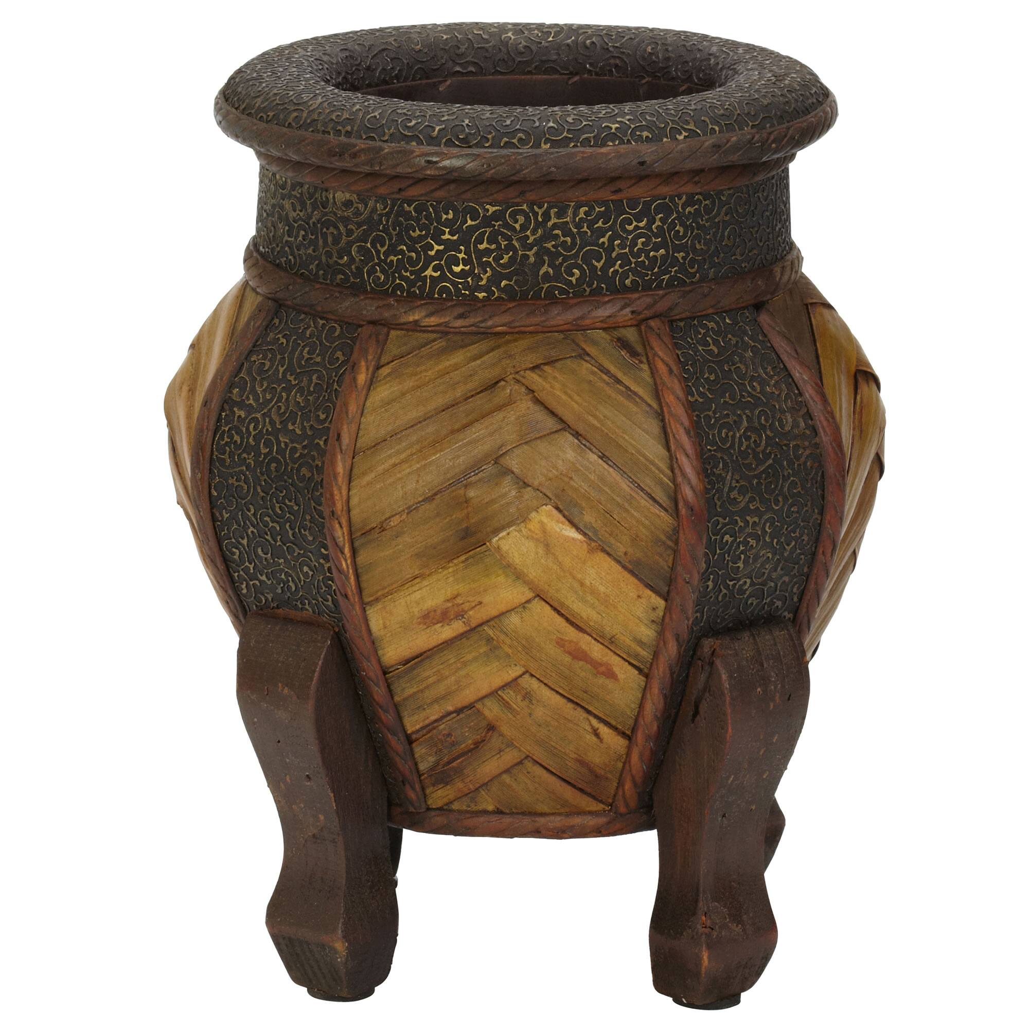 Brown Decorative Rounded Wood Planters Set
