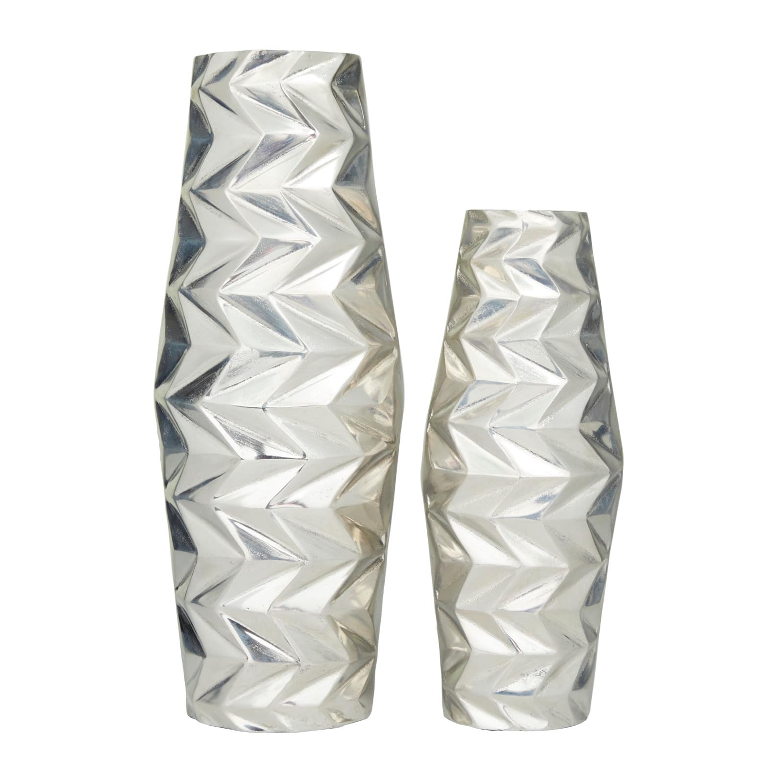 Silver Aluminum Modern Vase, Set of 2" 20", 15"