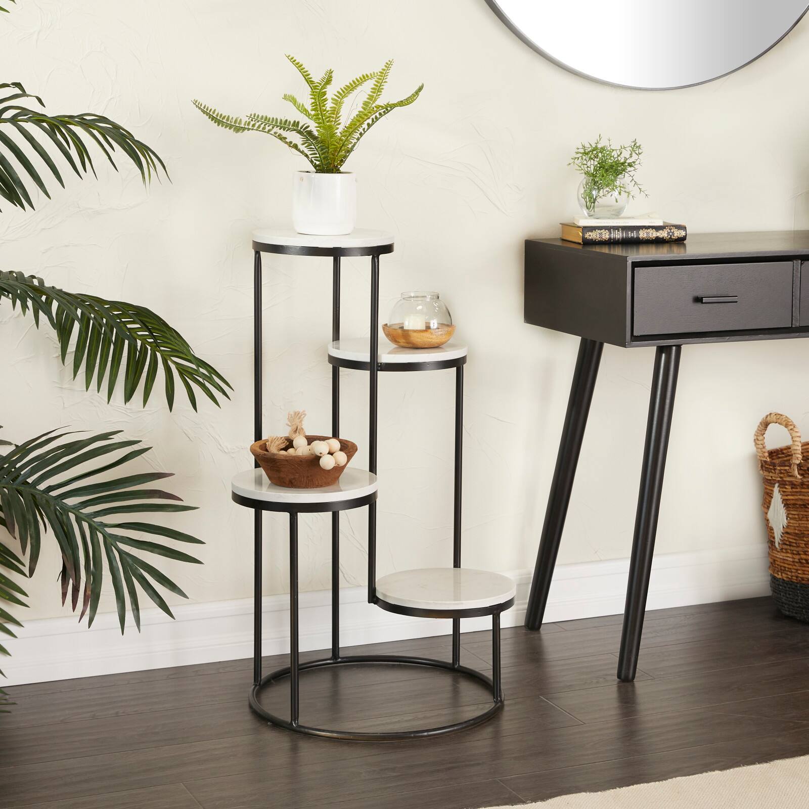 White Iron Modern Plantstand, 31&#x22; x 17&#x22; x 17&#x22;