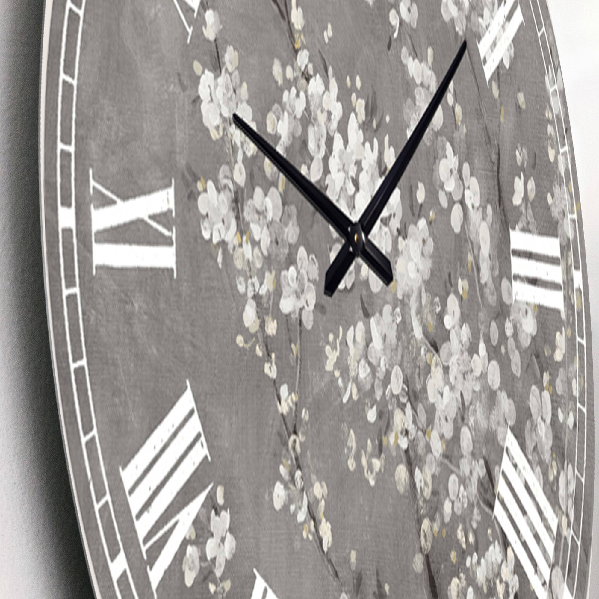 Designart &#x27;White Cherry Blossoms Ii Traditional Wall Clock