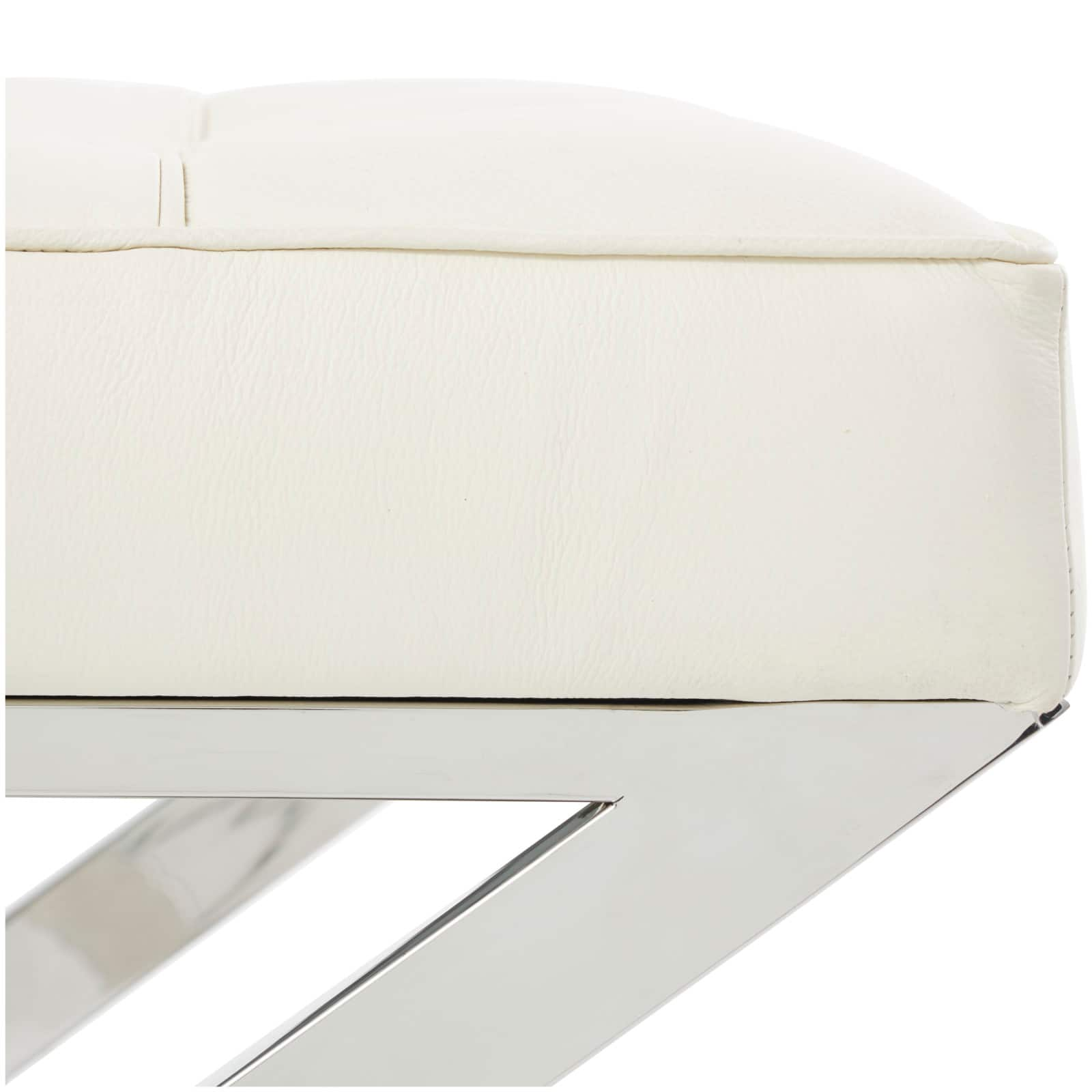 White Leather Stool with Stainless Steel Supports