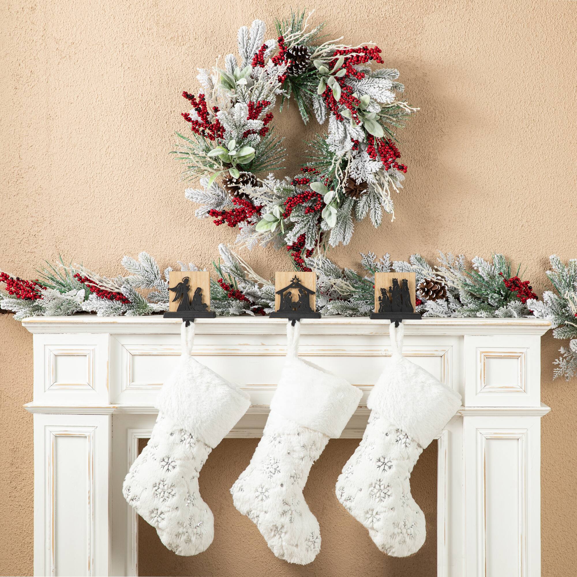 Glitzhome® 5" Christmas Metal Nativity Scene Stocking Holder Set