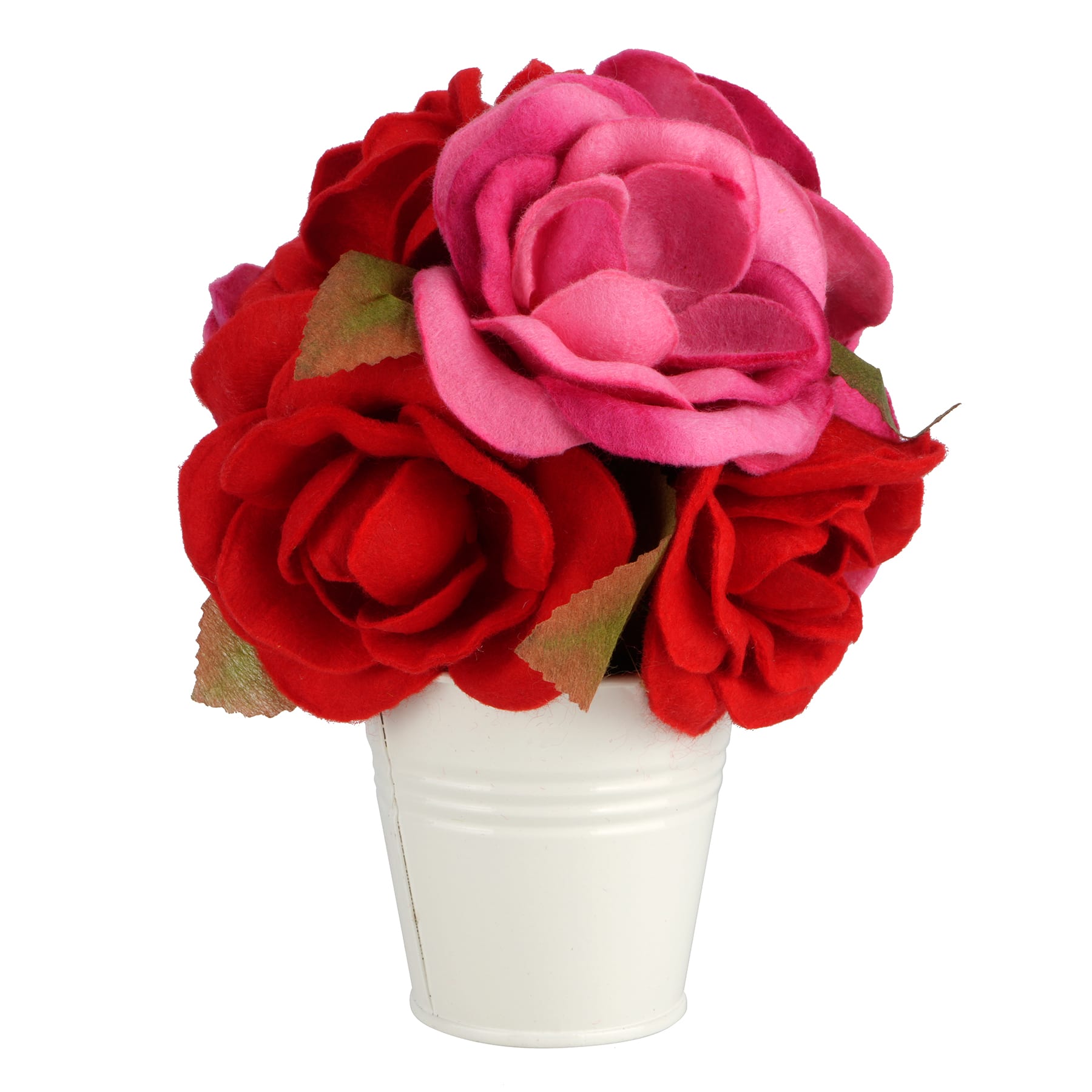 6.5&#x22; Red &#x26; Pink Felt Rose Tabletop Topiary in White Bucket by Celebrate It&#xAE;