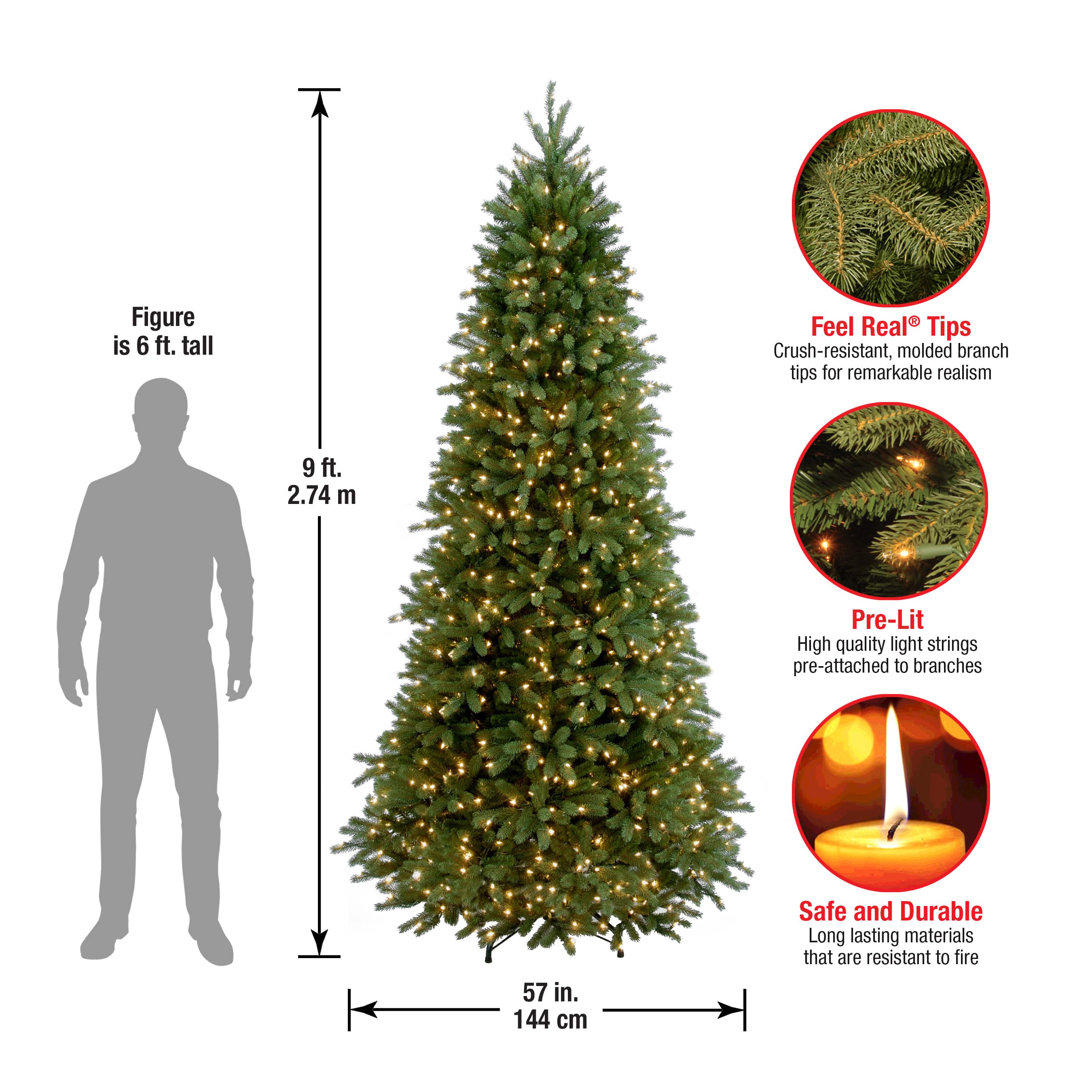 9 Ft. Pre-Lit Feel Real&#xAE; Jersey Frasier Fir Pencil Slim Artificial Christmas Tree, Clear Lights