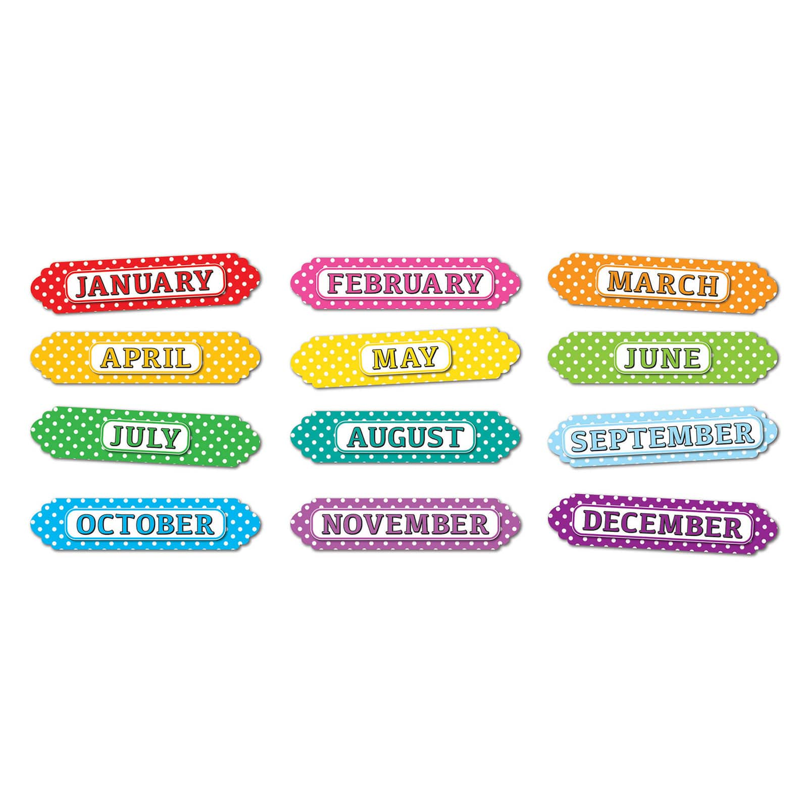 Ashley Productions Months of the Year White Polka Dots Magnetic Die-Cut Timesavers &#x26; Labels, 3 Packs of 12