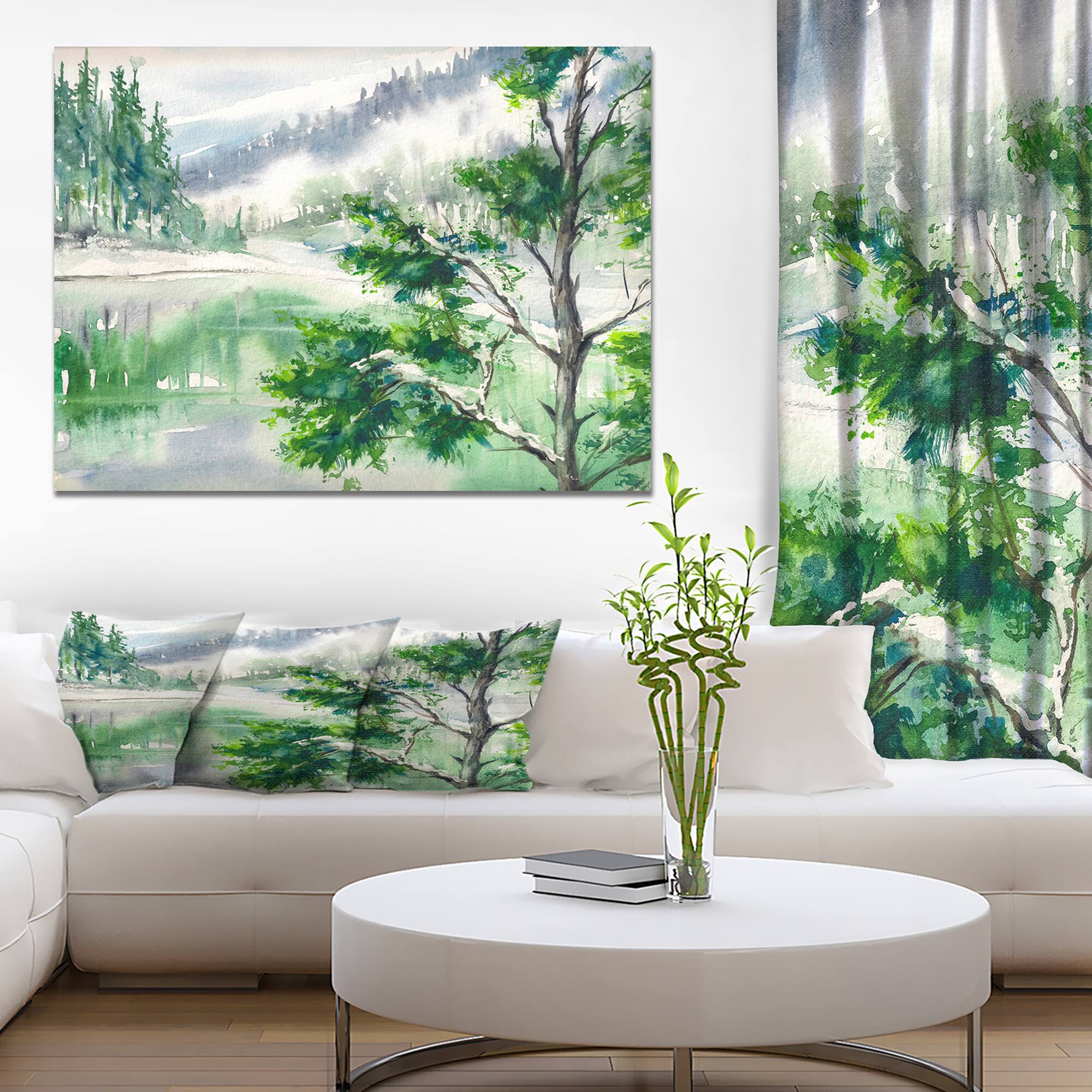 Designart - Lake and Mountains in Winter Season - Landscapes Painting Print on Wrapped Canvas