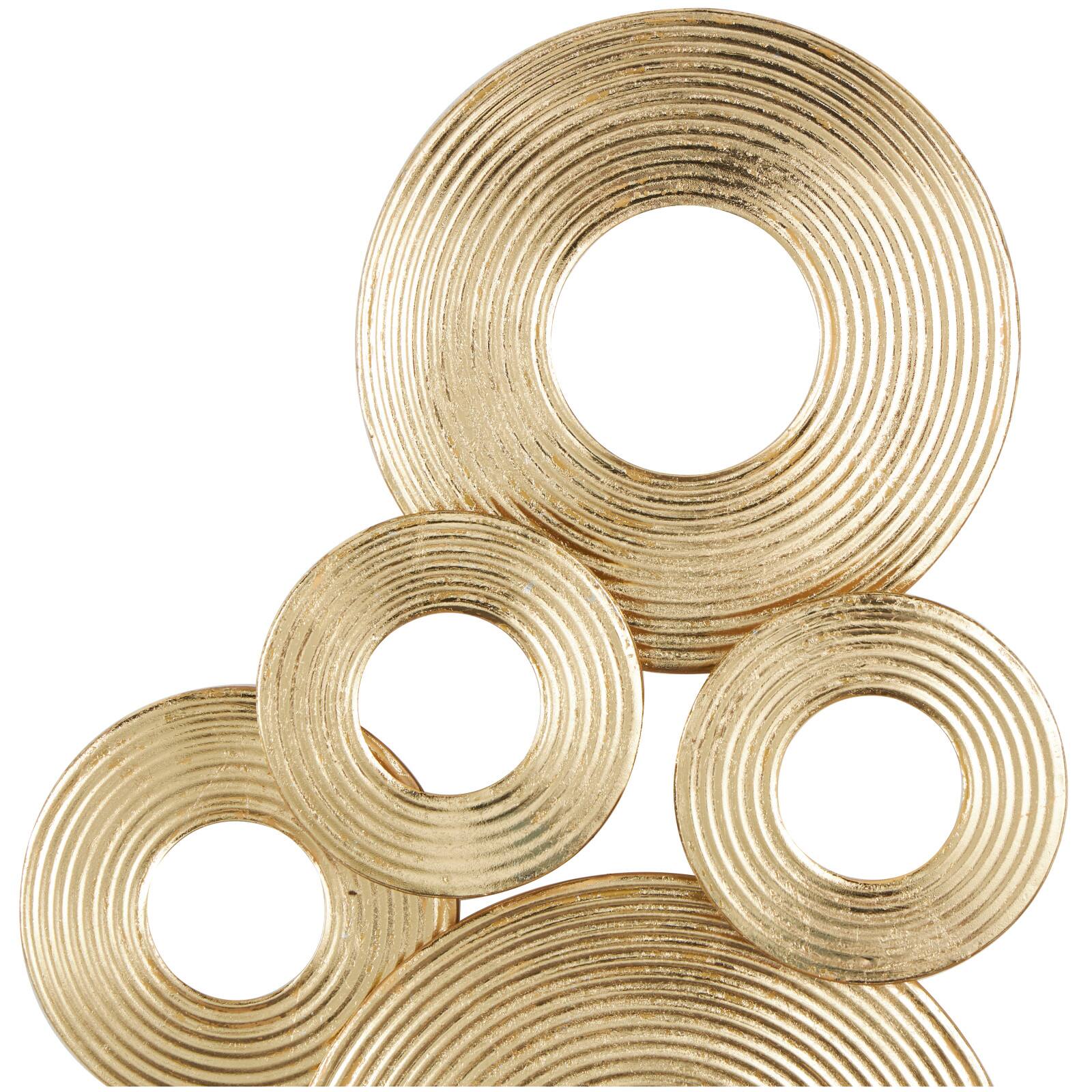 Gold Metal Abstract Stacked Circle Ring Wall Decor with Groove Texture