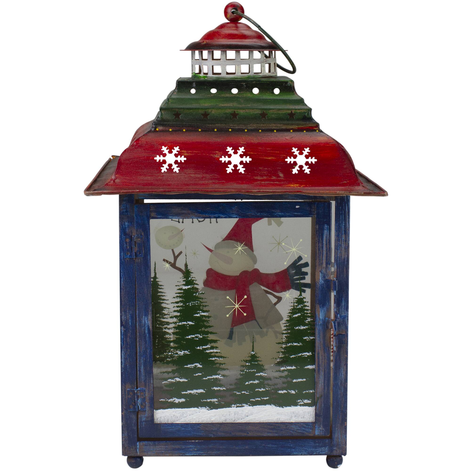 15&#x22; Red, Green &#x26; Blue Snowman Christmas Lantern