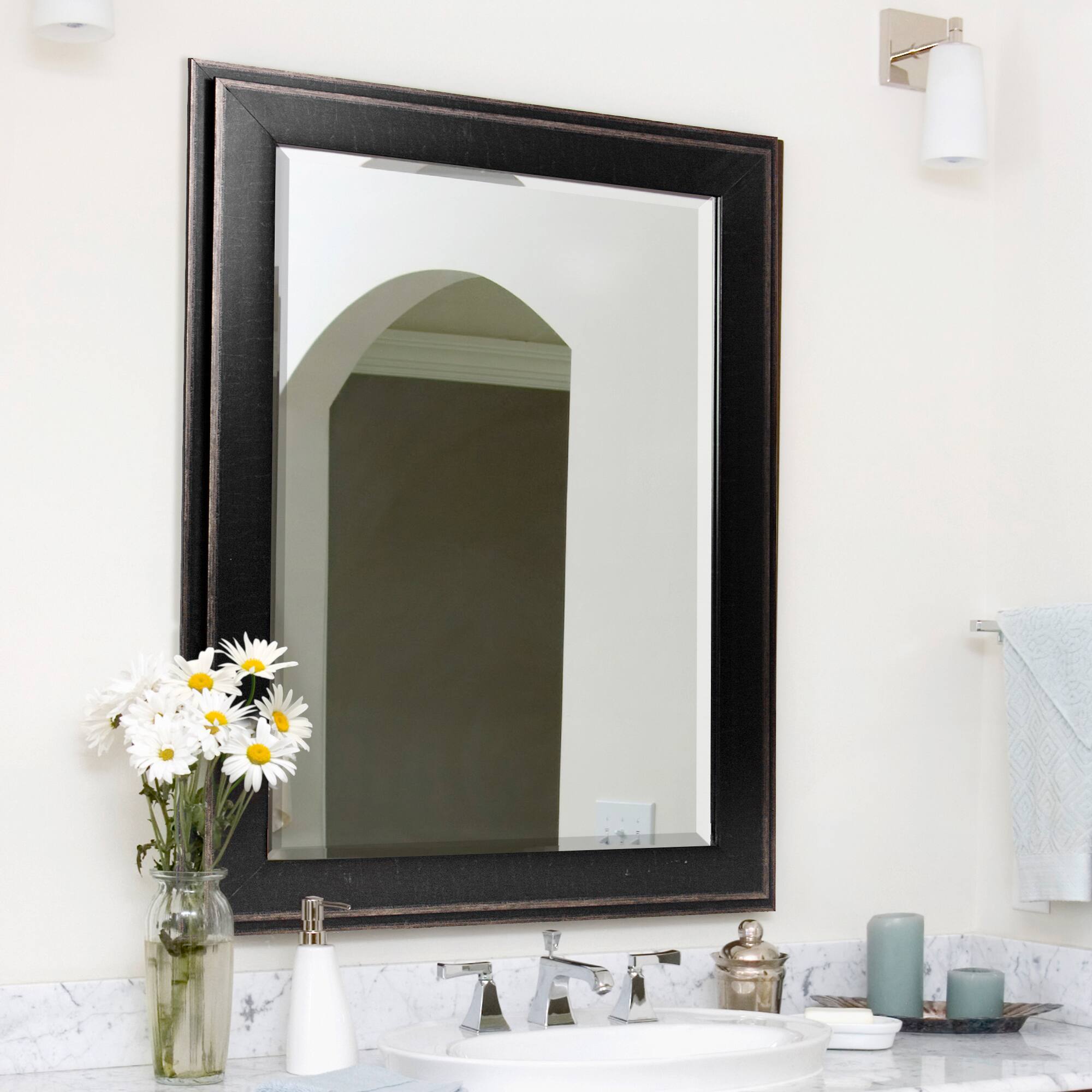 Head West Distressed Black Two-Step Beveled Glass Framed Mirror