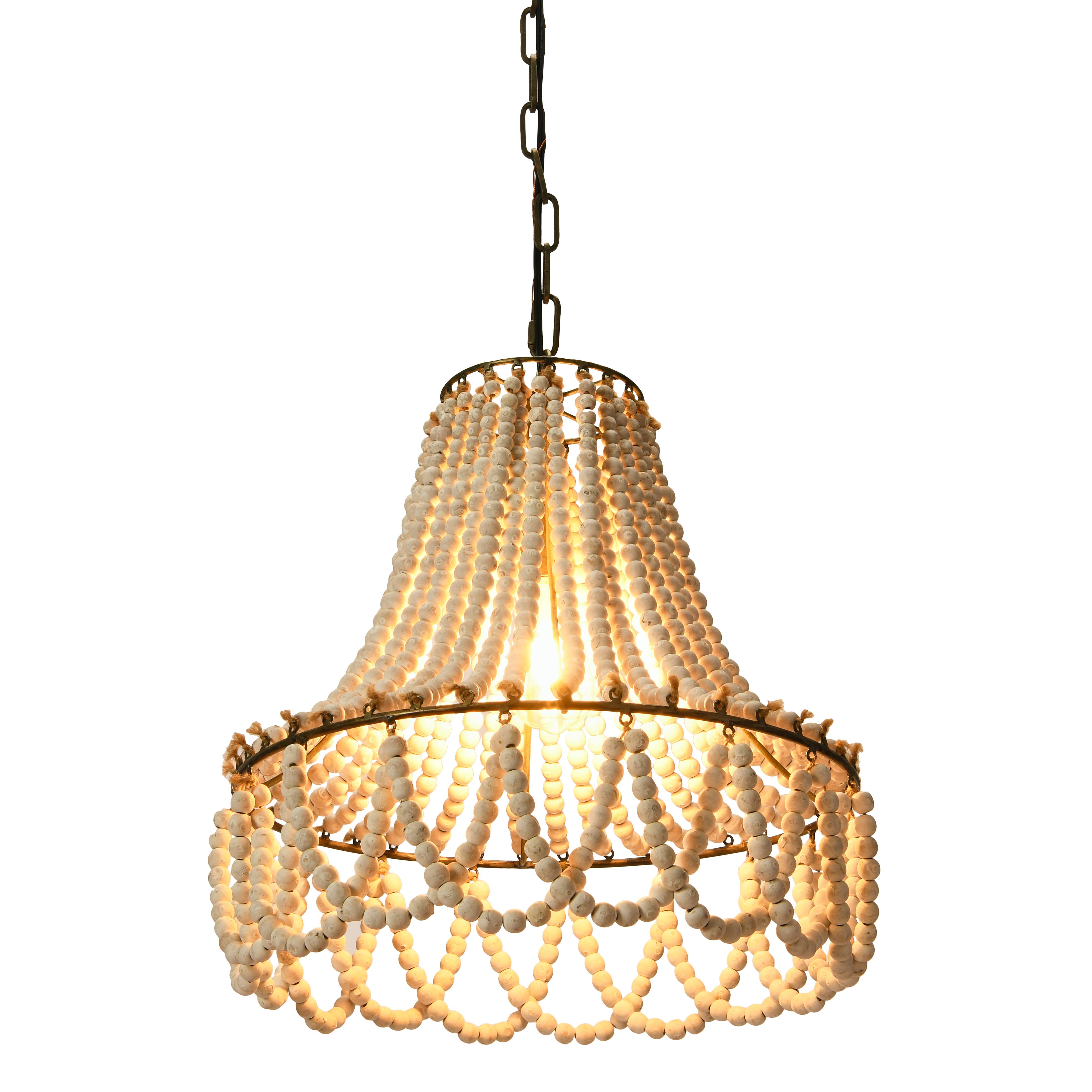 Hello Honey&#xAE; 20&#x22; White Wood Bead Draped Chandelier