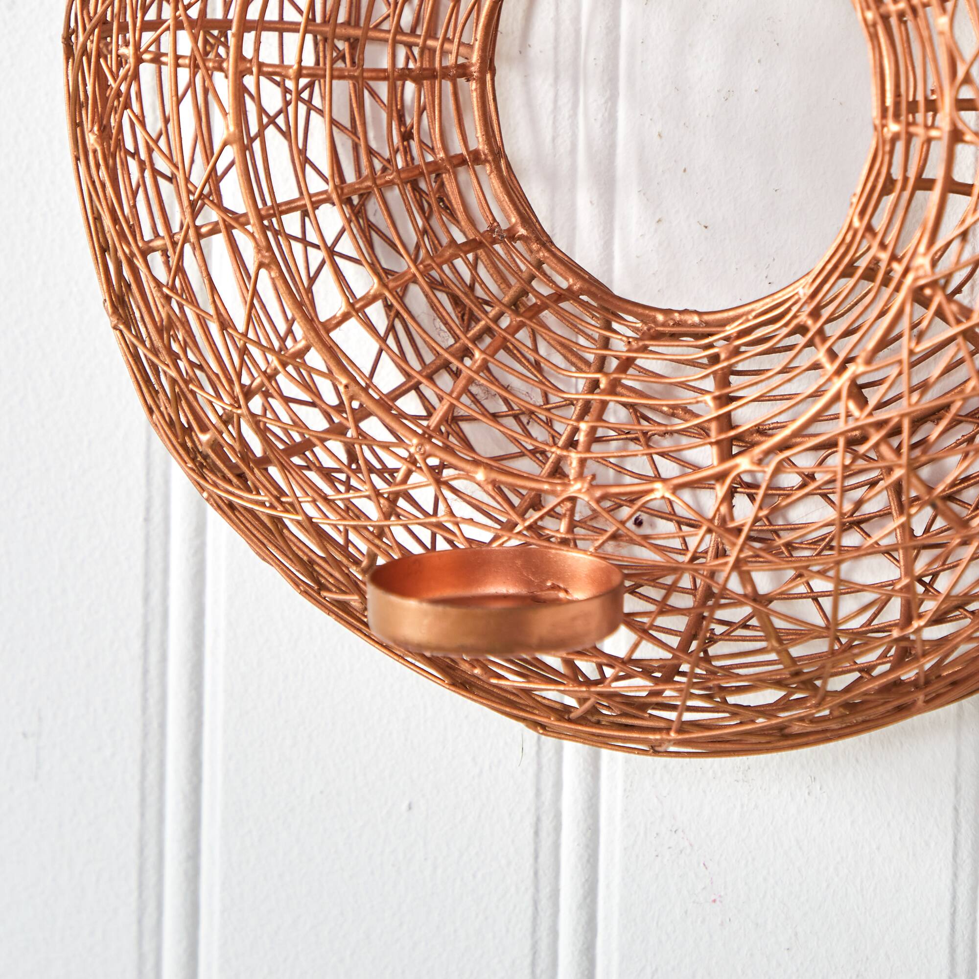 11&#x22; Wired Copper Circle Wall Sconce Candle Holder