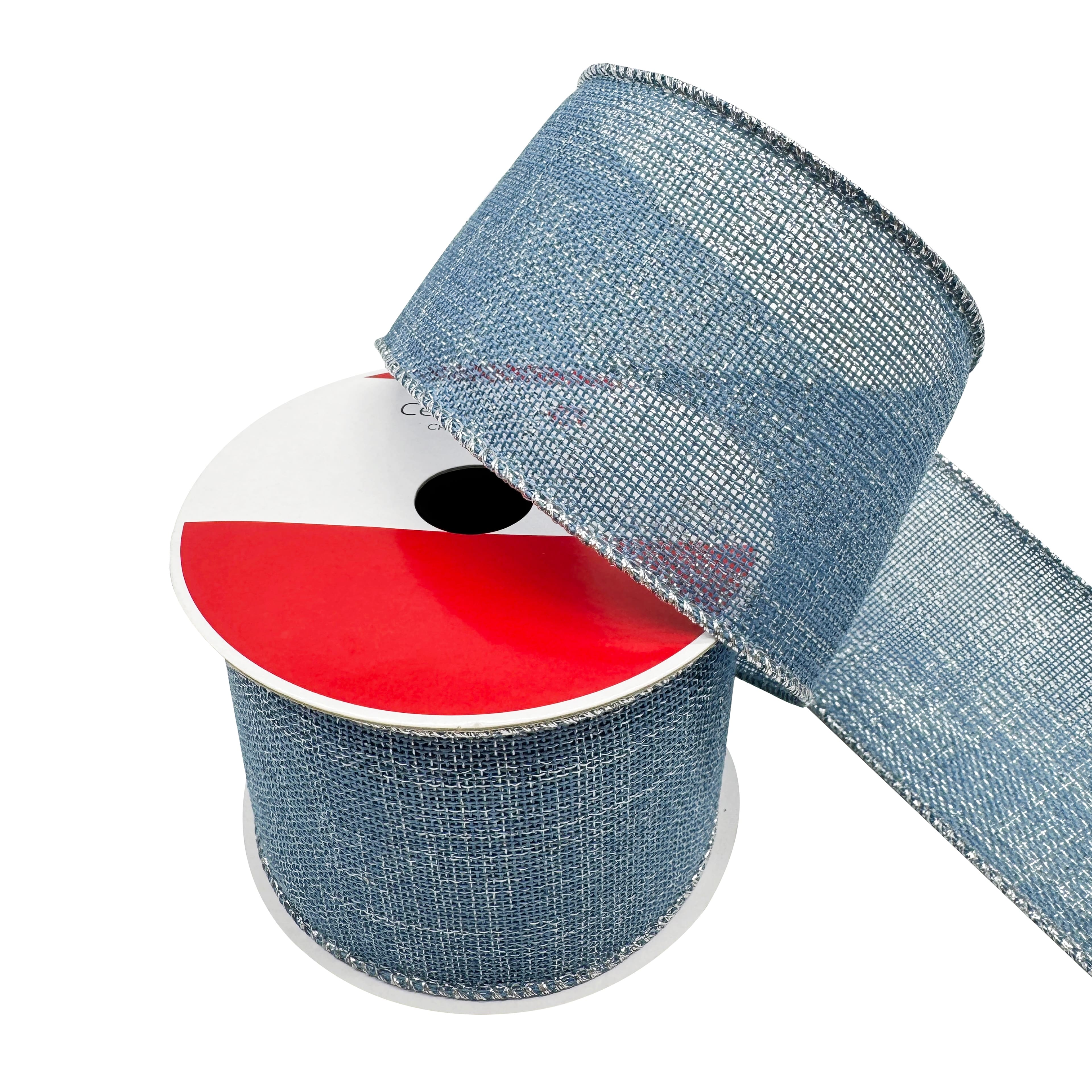 2.5" x 20ft. Light Blue & Silver Wired Faux Linen Ribbon by Celebrate It®