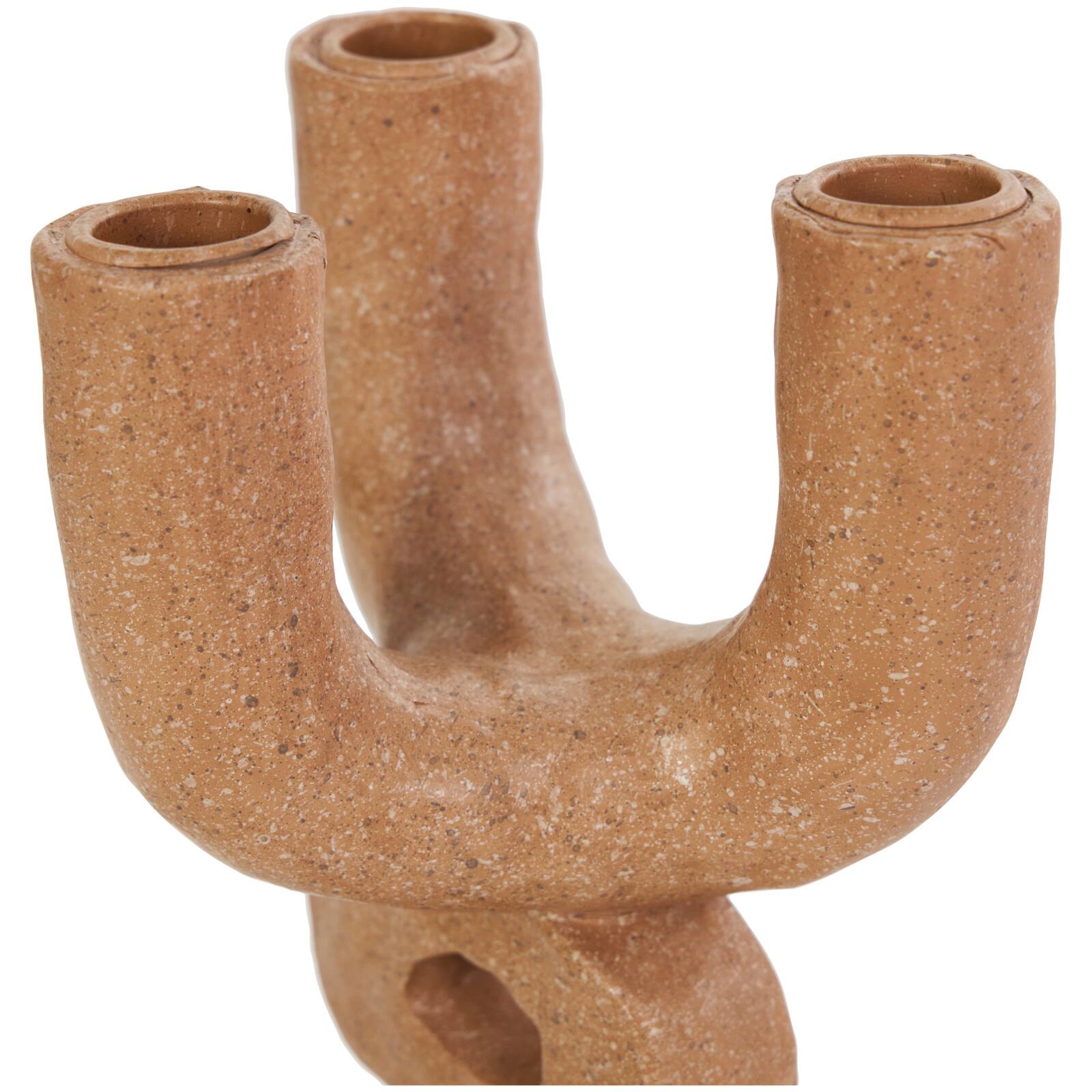 11" Brown Speckled Abstract Totem 3 Taper Candle Candelabra