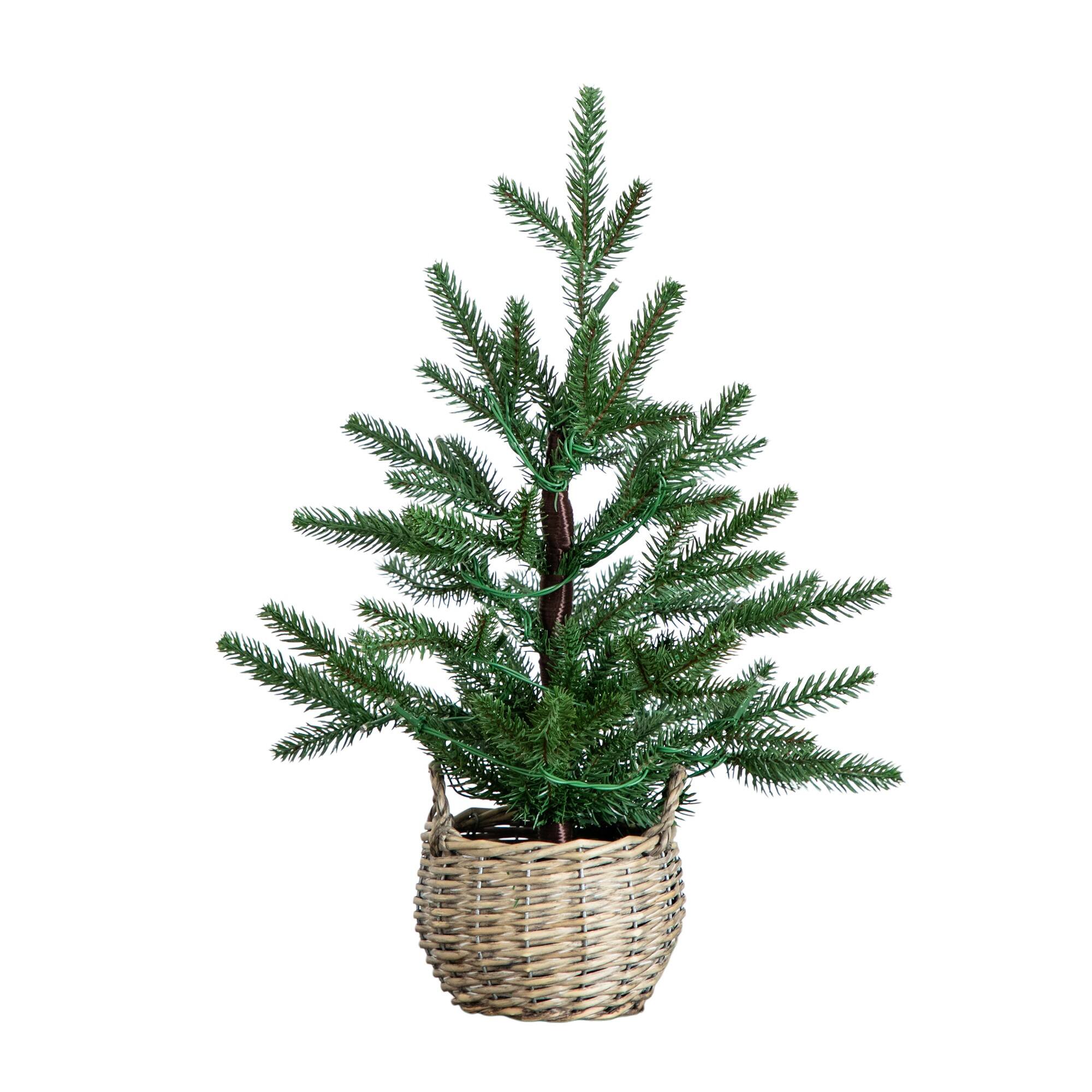 1.5ft. Pre-Lit Artificial Mini Christmas Tree in Basket with 20 Warm White LED Lights