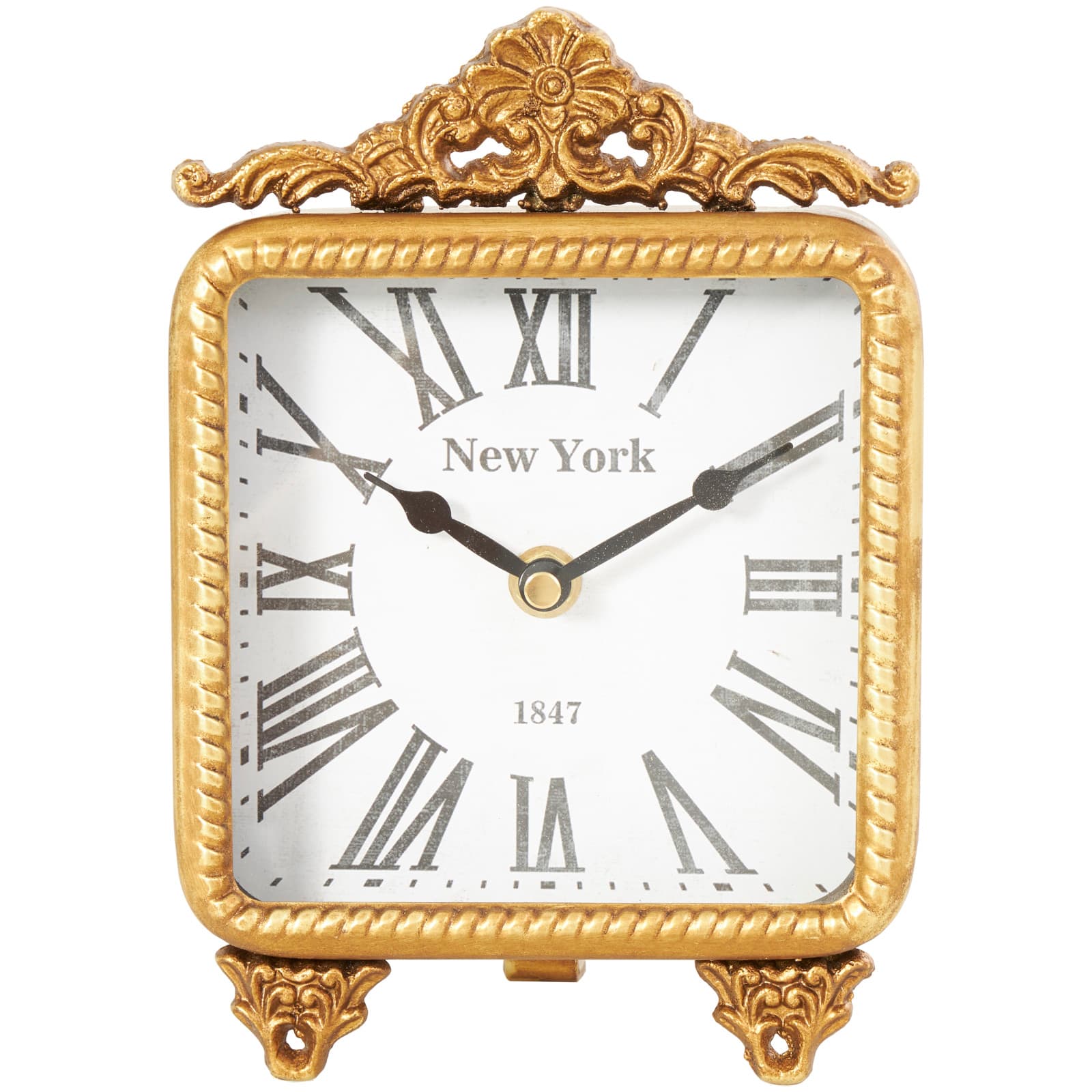 8" Gold Metal Scroll Antique Style Clock