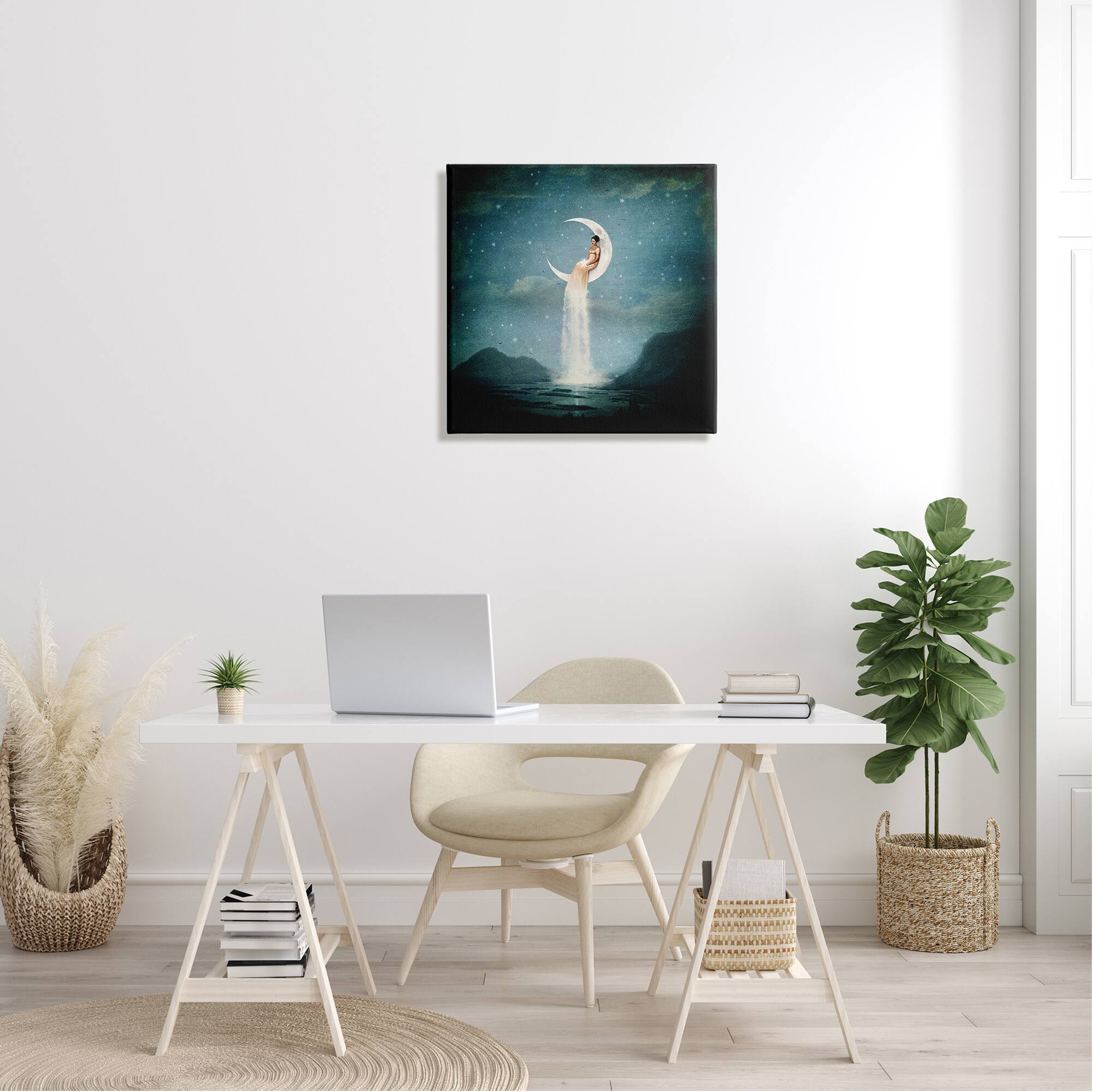 Stupell Industries Mountainous Ocean Landscape Moon Dress Waterfall Canvas Wall Art