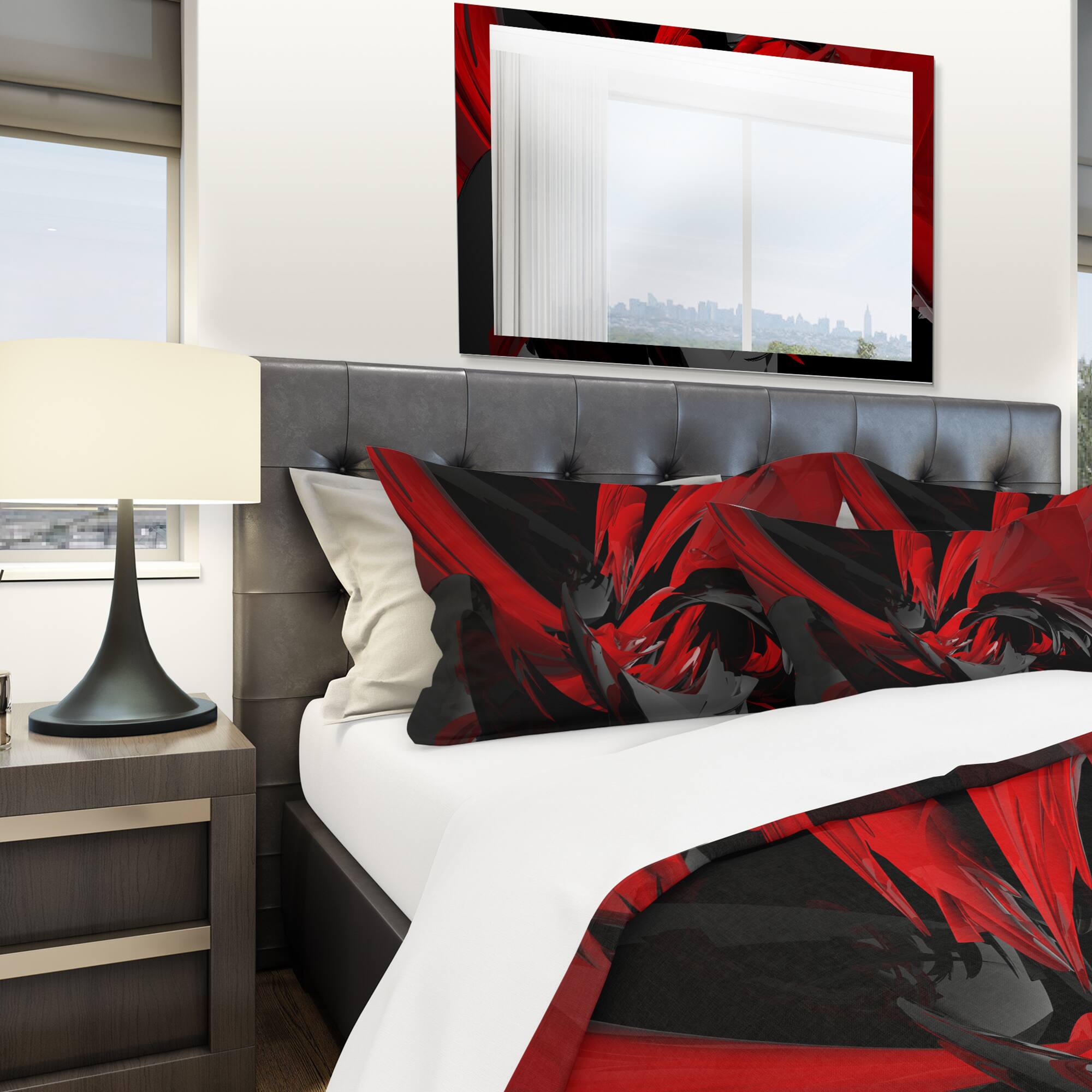 Designart Red &#x26; Gray Mixer Modern &#x26; Contemporary Duvet Cover &#x26; Shams Bedding Set