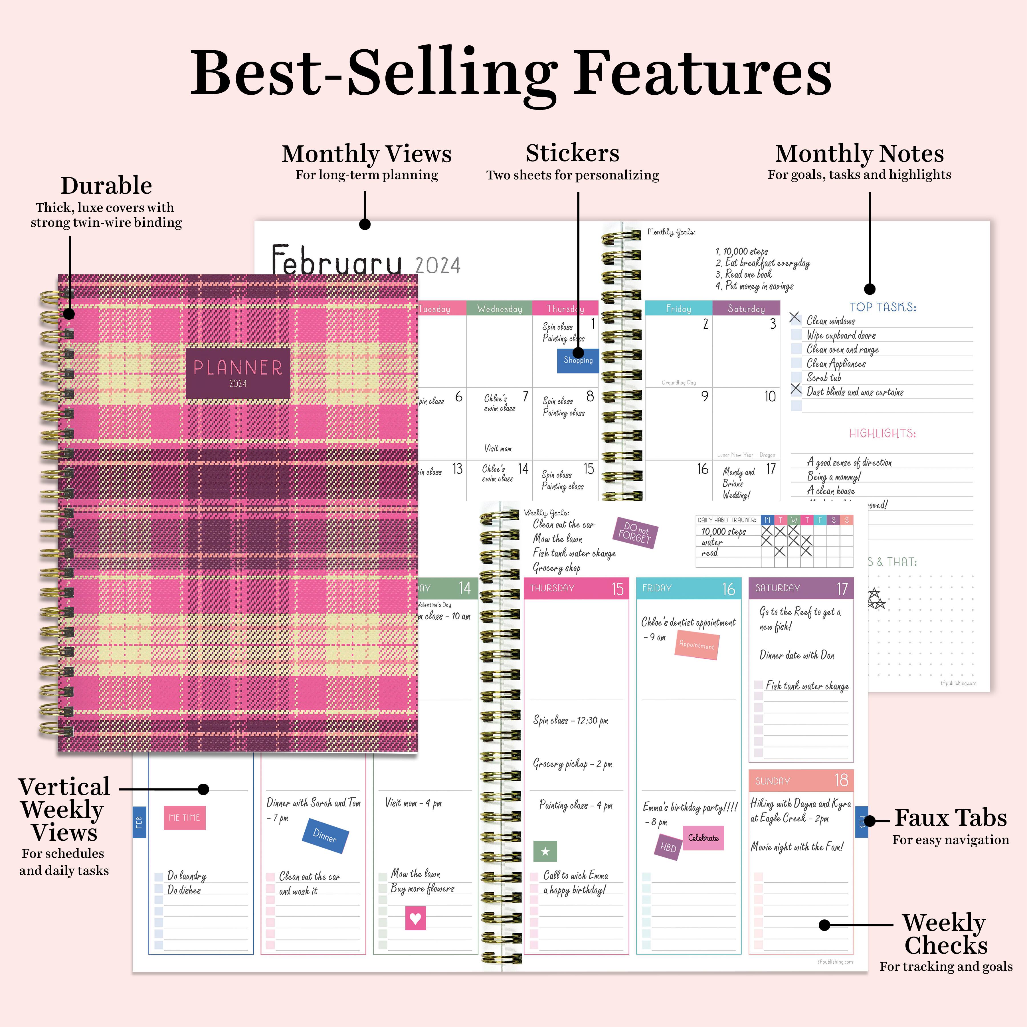 TF Publishing 2024 Preppy in Pink Medium Planner