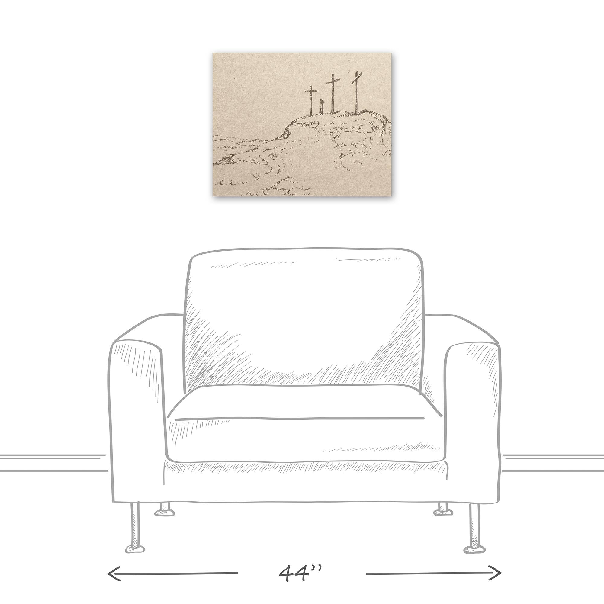 Crosses On Hill Sketch 2 16" x 20" Canvas Wall Art