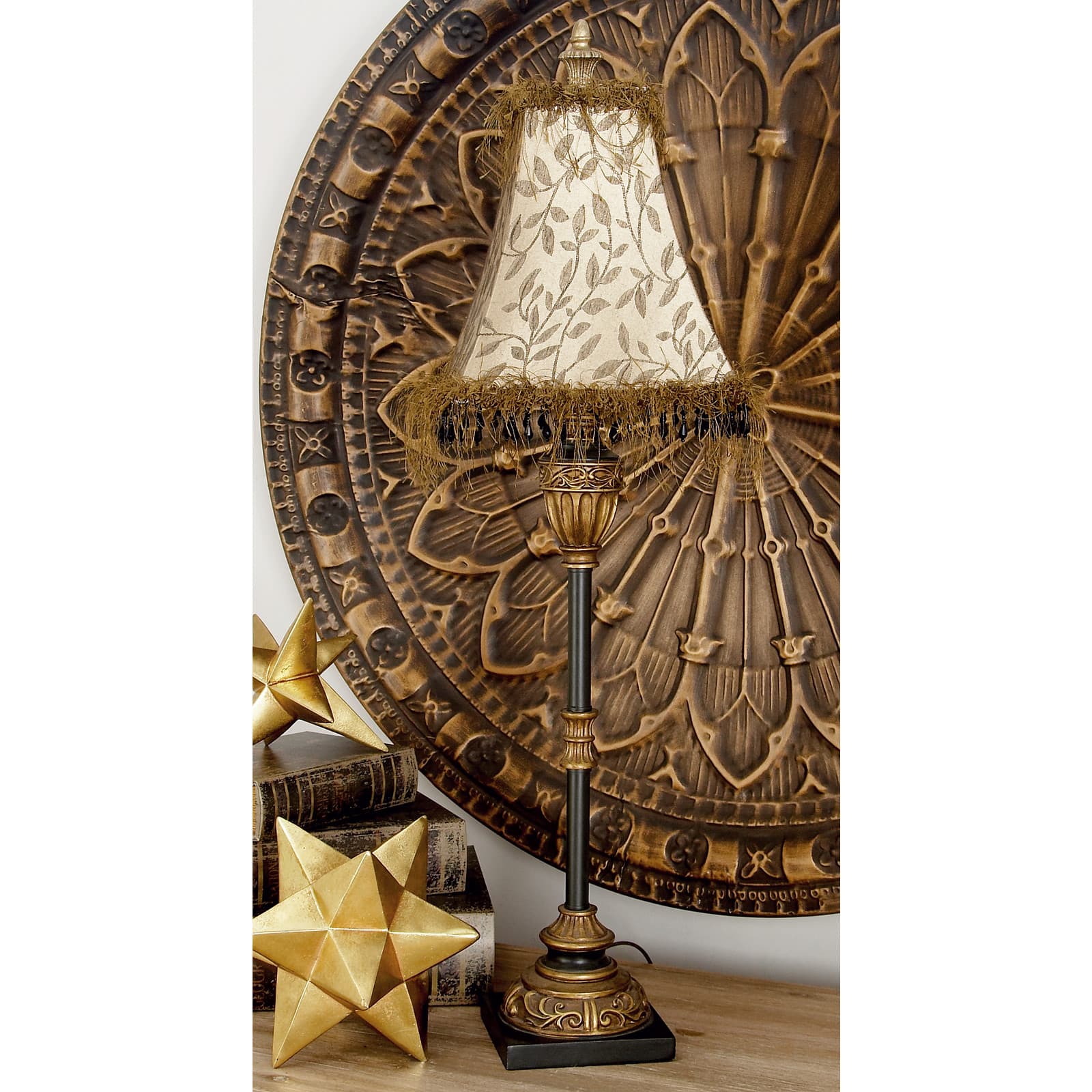 Brass Metal Tuscan Table Lamp, 33&#x22; x 10&#x22; x 10&#x22;