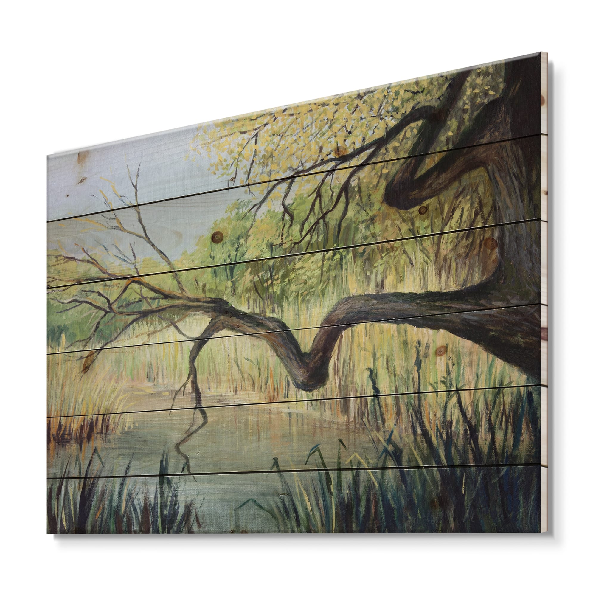 Designart - The Lake of Silence - Lake House Print on Natural Pine Wood