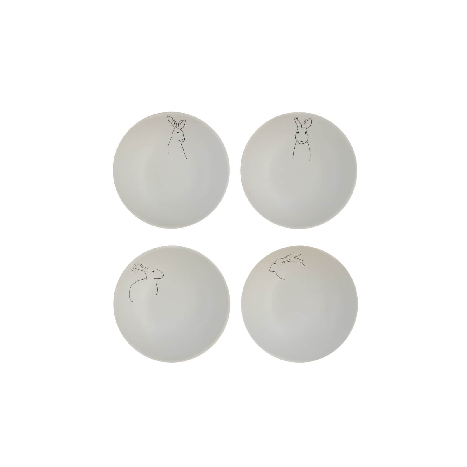 Hello Honey® 4" White Ceramic Rabbit Drawings Bowls, 4ct.