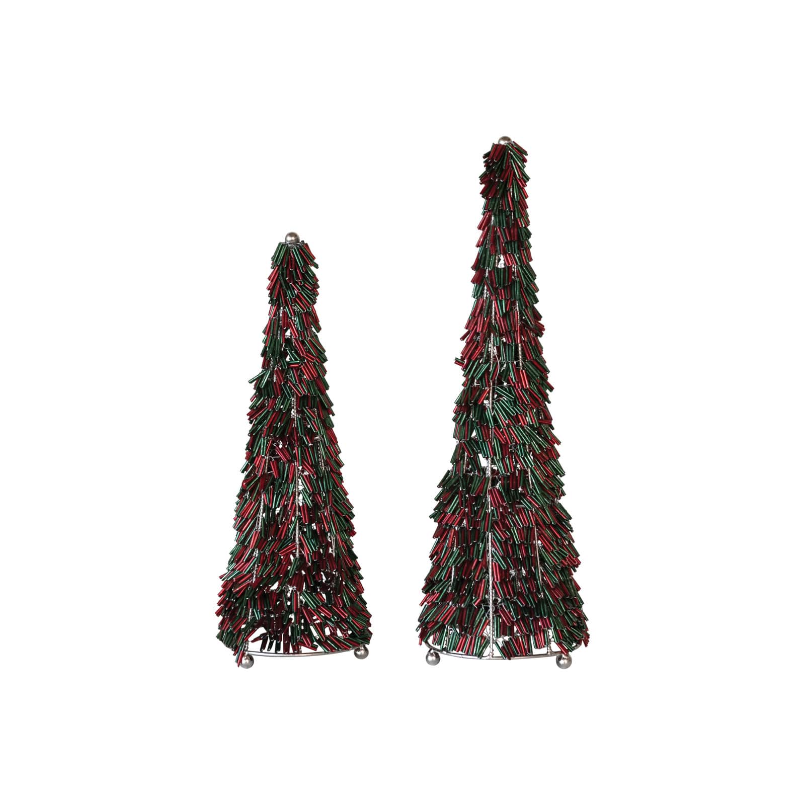 Hello Honey® 10.75" Red & Green Metal & Glass Beaded Christmas Tree