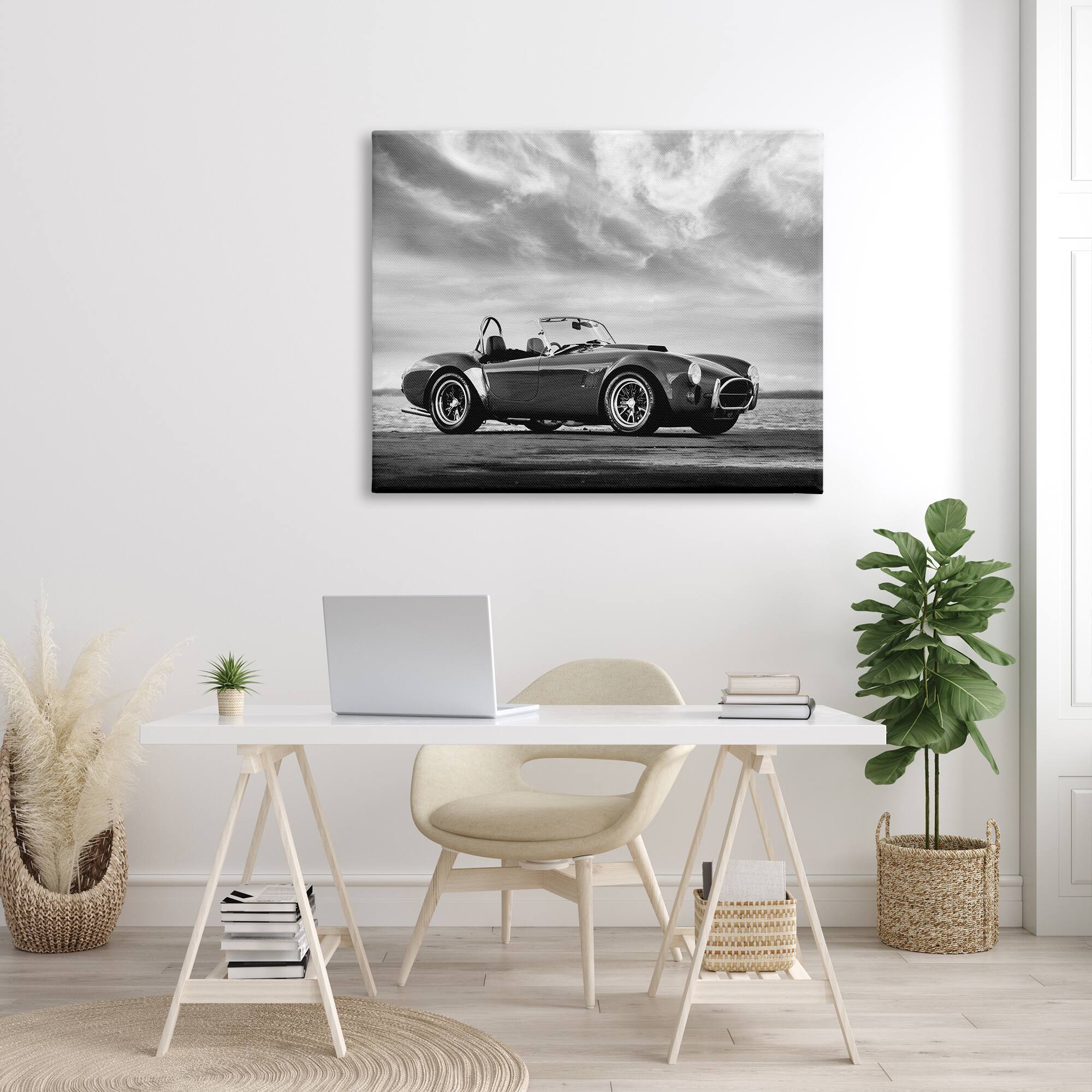 Stupell Industries Vintage Sports Convertible Car Beach Photography Black White Canvas Wall Art