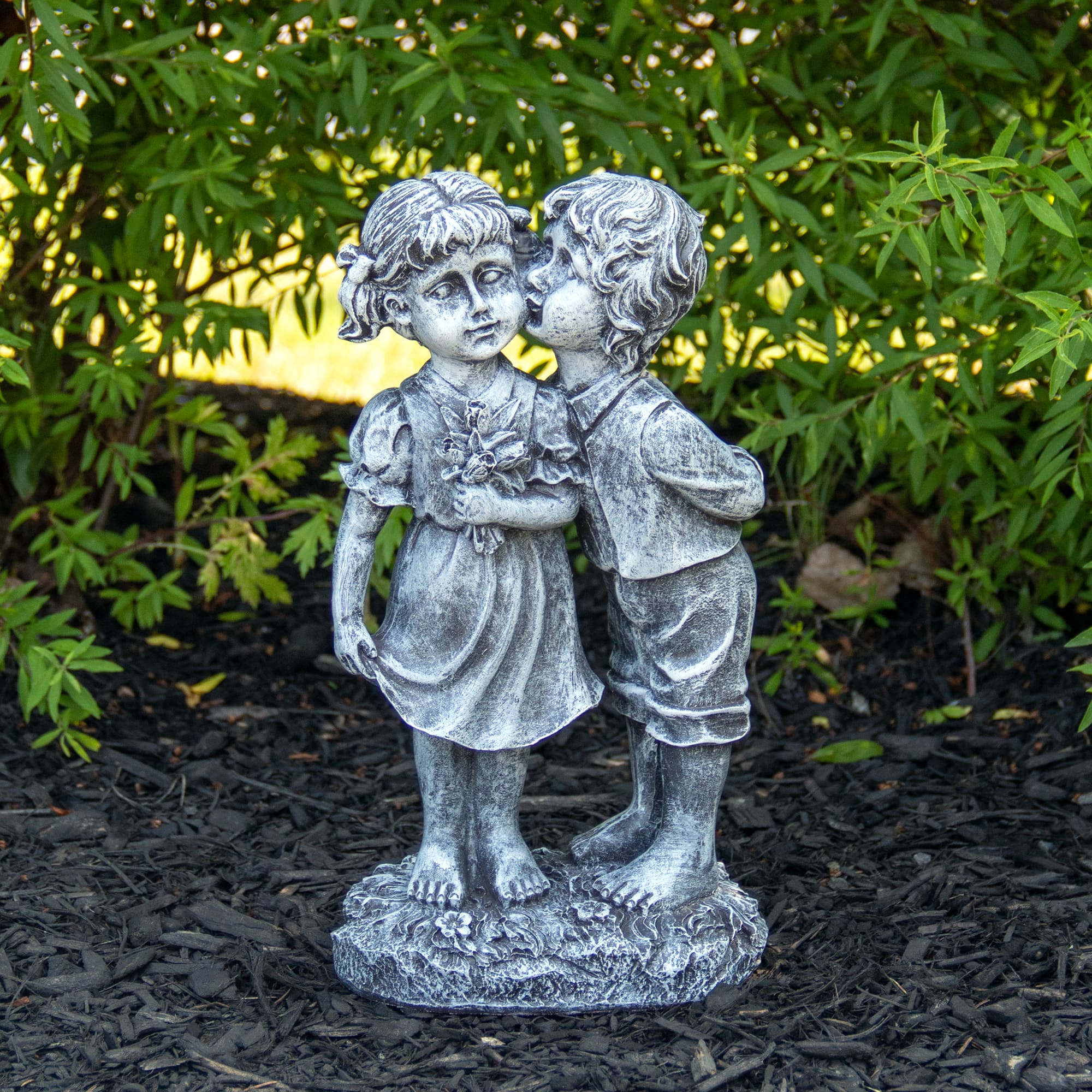 12.5&#x22; Peck on the Cheek Outdoor Garden Statue