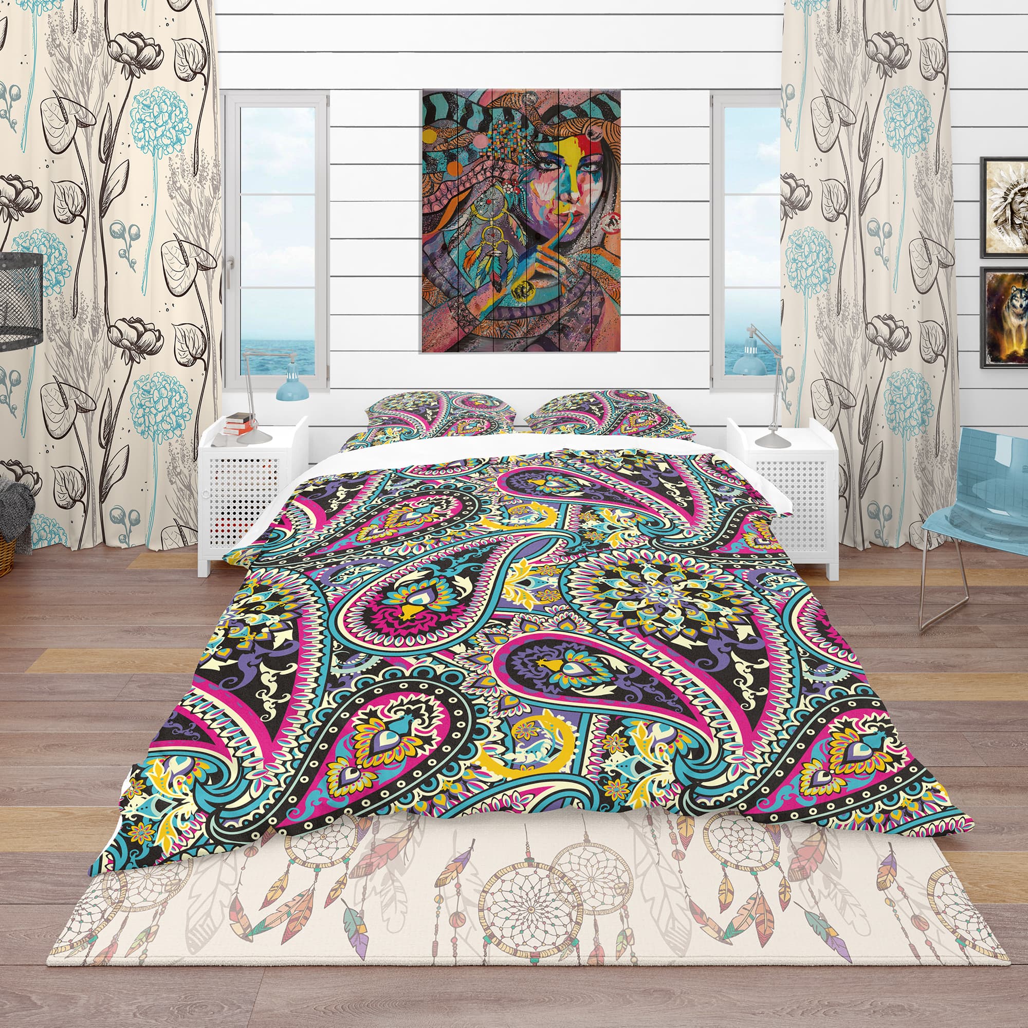 Designart 'Pattern Based on Traditional Asian Elements Paisley' Vintage Bedding Set - Duvet Cover & Shams