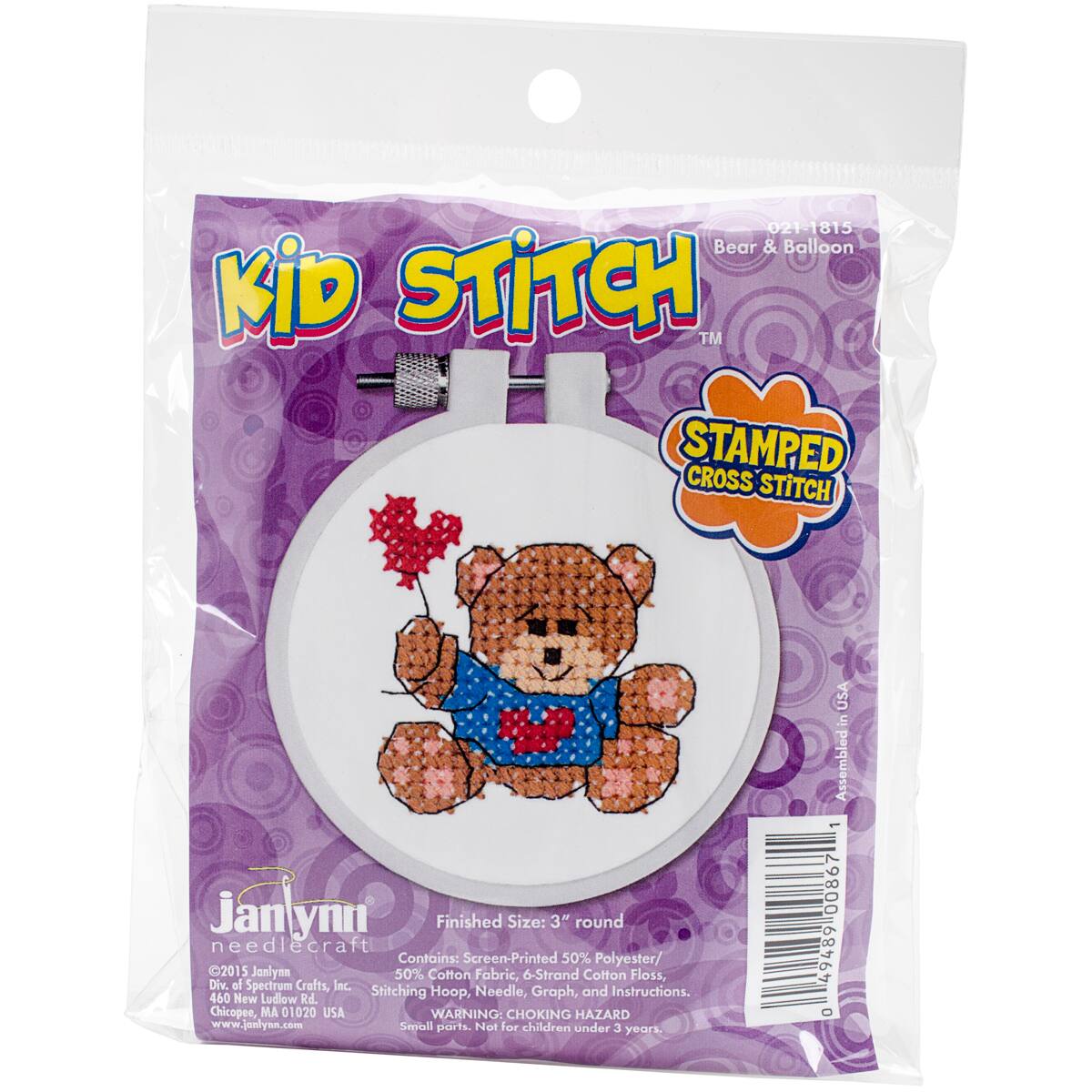 Janlynn® Kid Stitch Bear & Balloon Stamped Cross Stitch Kit