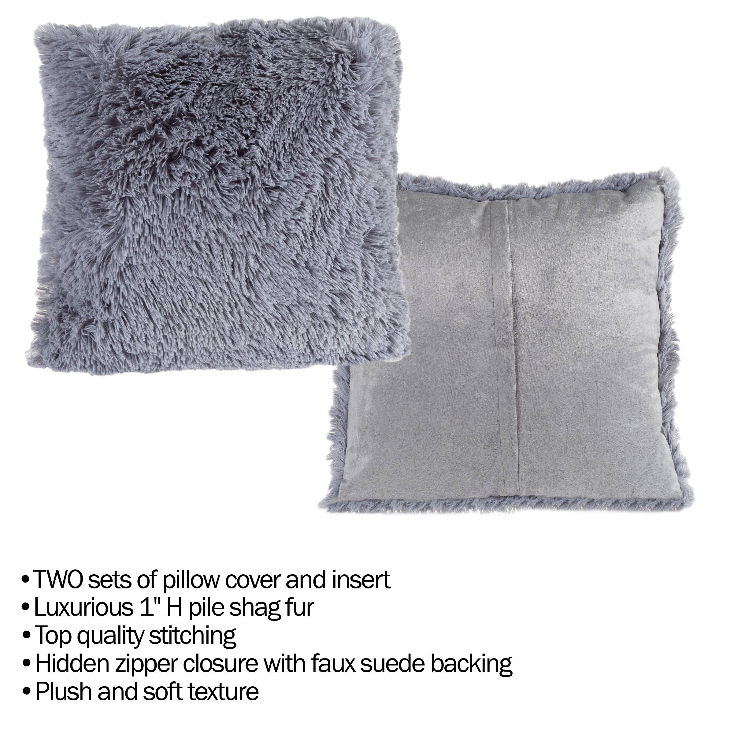 Hastings Home Gray Faux Fur Shag Pillows, 2ct.