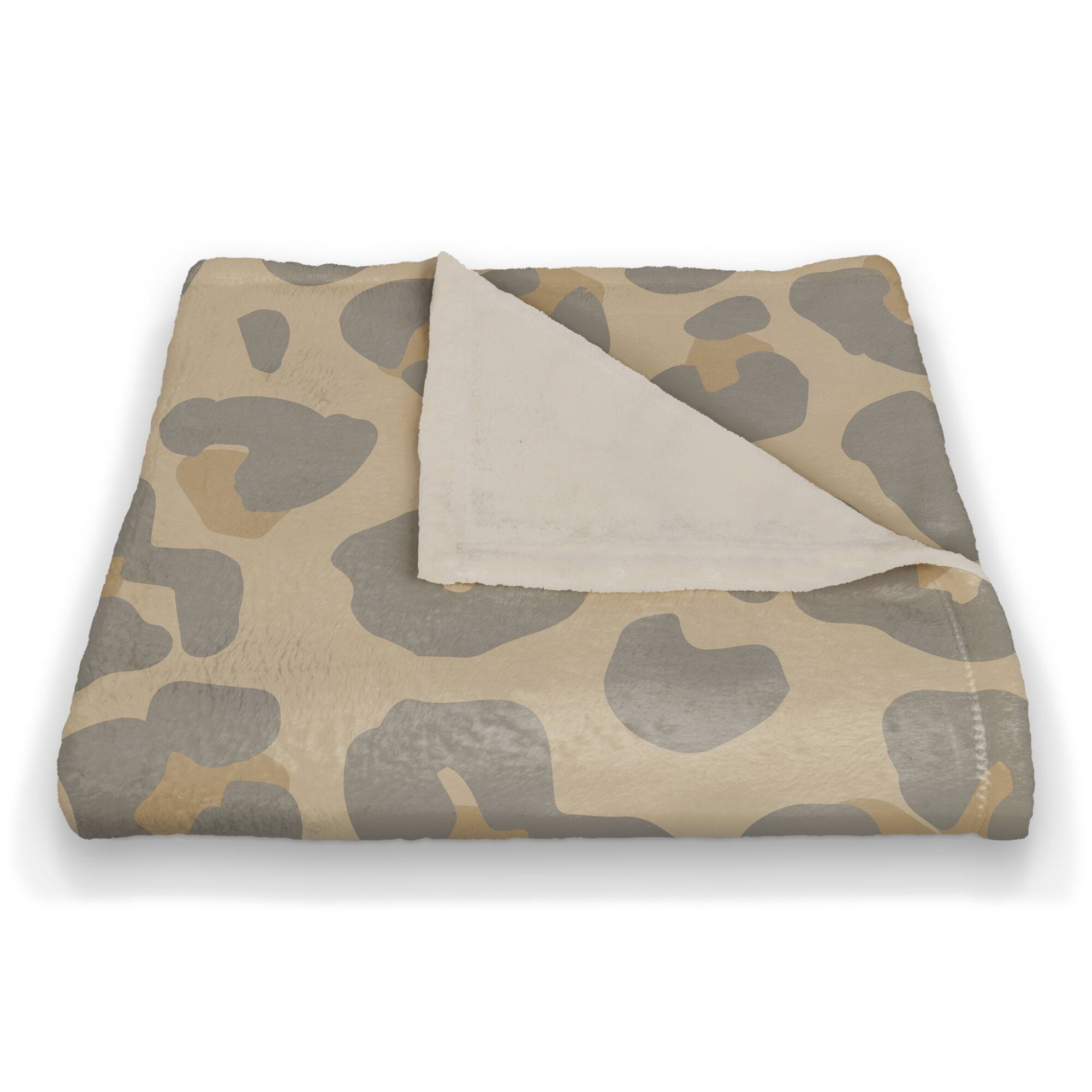 Neutral Gray Leopard Coral Fleece Blanket