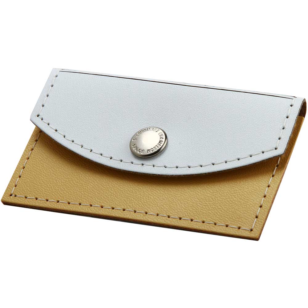JAM Paper White & Yellow Leather Business Card Holder Case with Snap Closure
